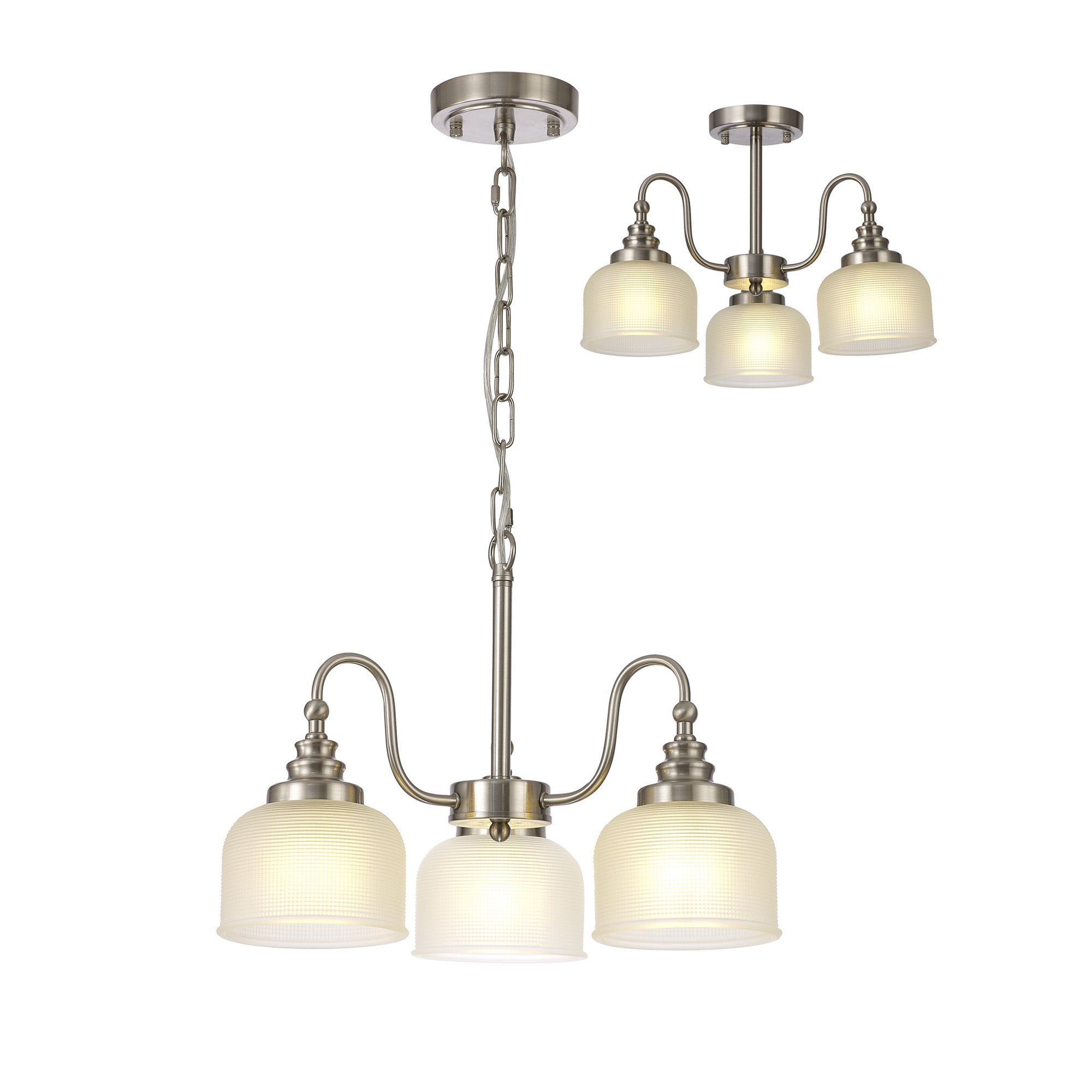 Fabula Maida 3 Light Semi-Flush/Pendant - Satin Nickel & Frosted Glass