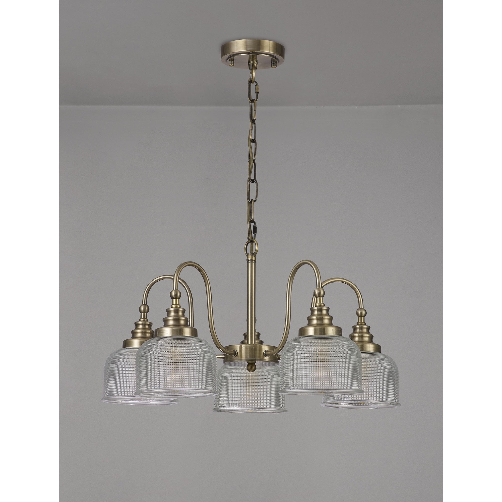 Fabula Maida 5 Light Semi-Flush/Pendant - Antique Brass & Prismatic Glass