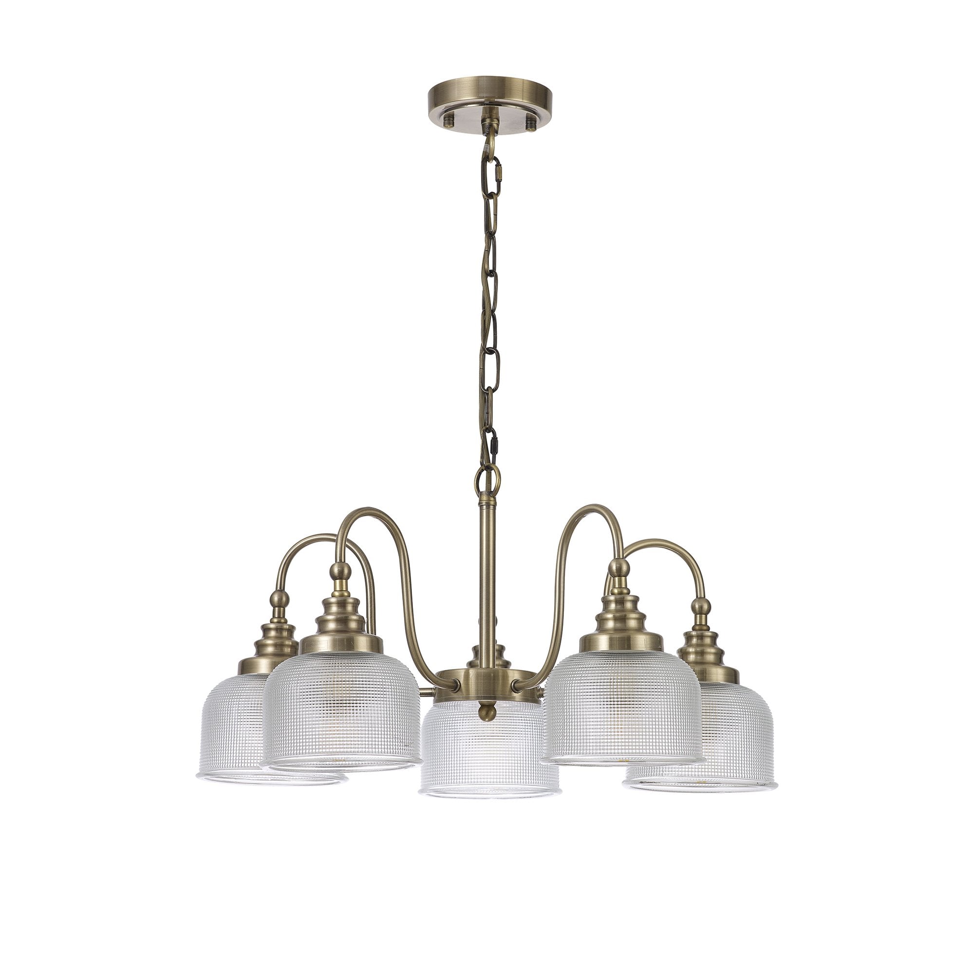 Fabula Maida 5 Light Semi-Flush/Pendant - Antique Brass & Prismatic Glass