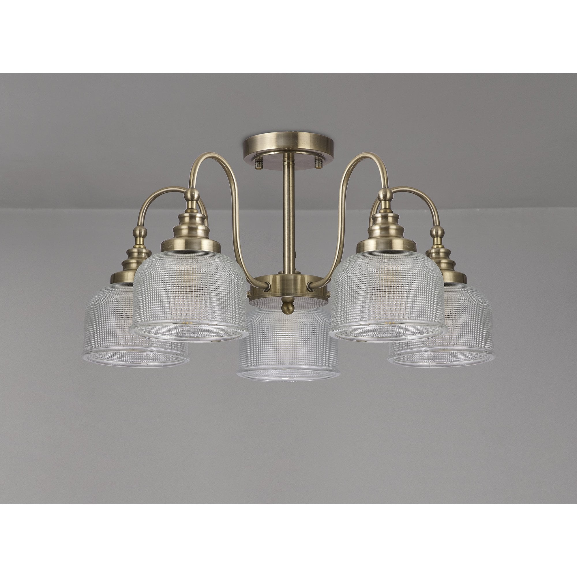 Fabula Maida 5 Light Semi-Flush/Pendant - Antique Brass & Prismatic Glass
