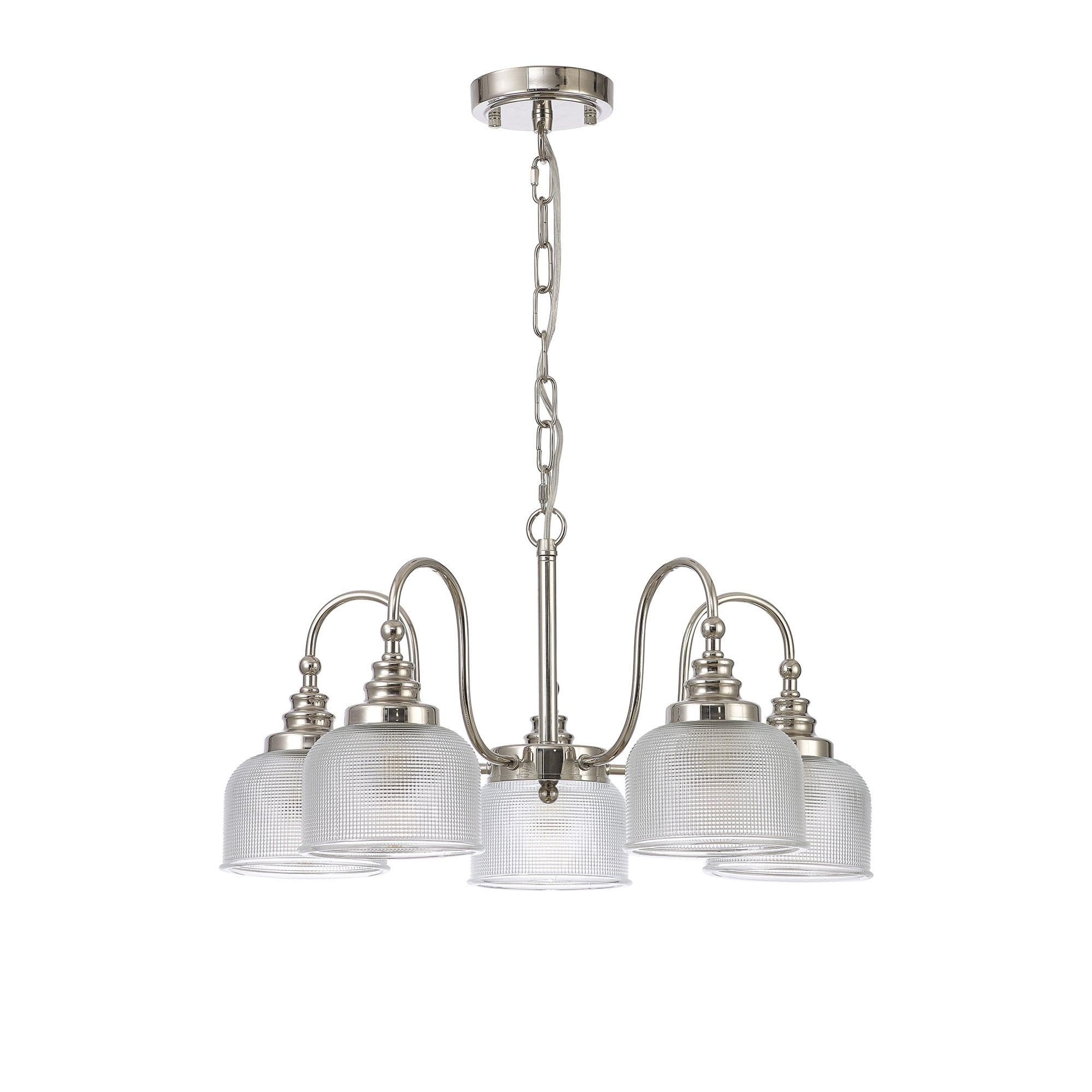Fabula Maida 5 Light Semi-Flush/Pendant - Polished Nickel & Prismatic Glass