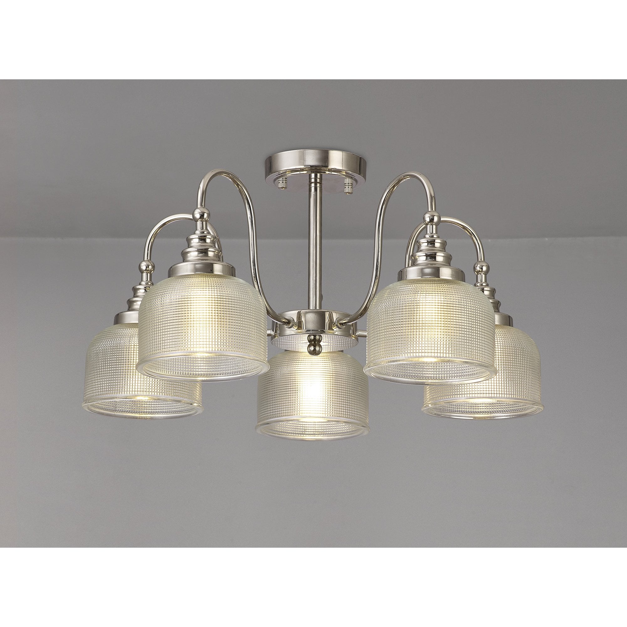 Fabula Maida 5 Light Semi-Flush/Pendant - Polished Nickel & Prismatic Glass