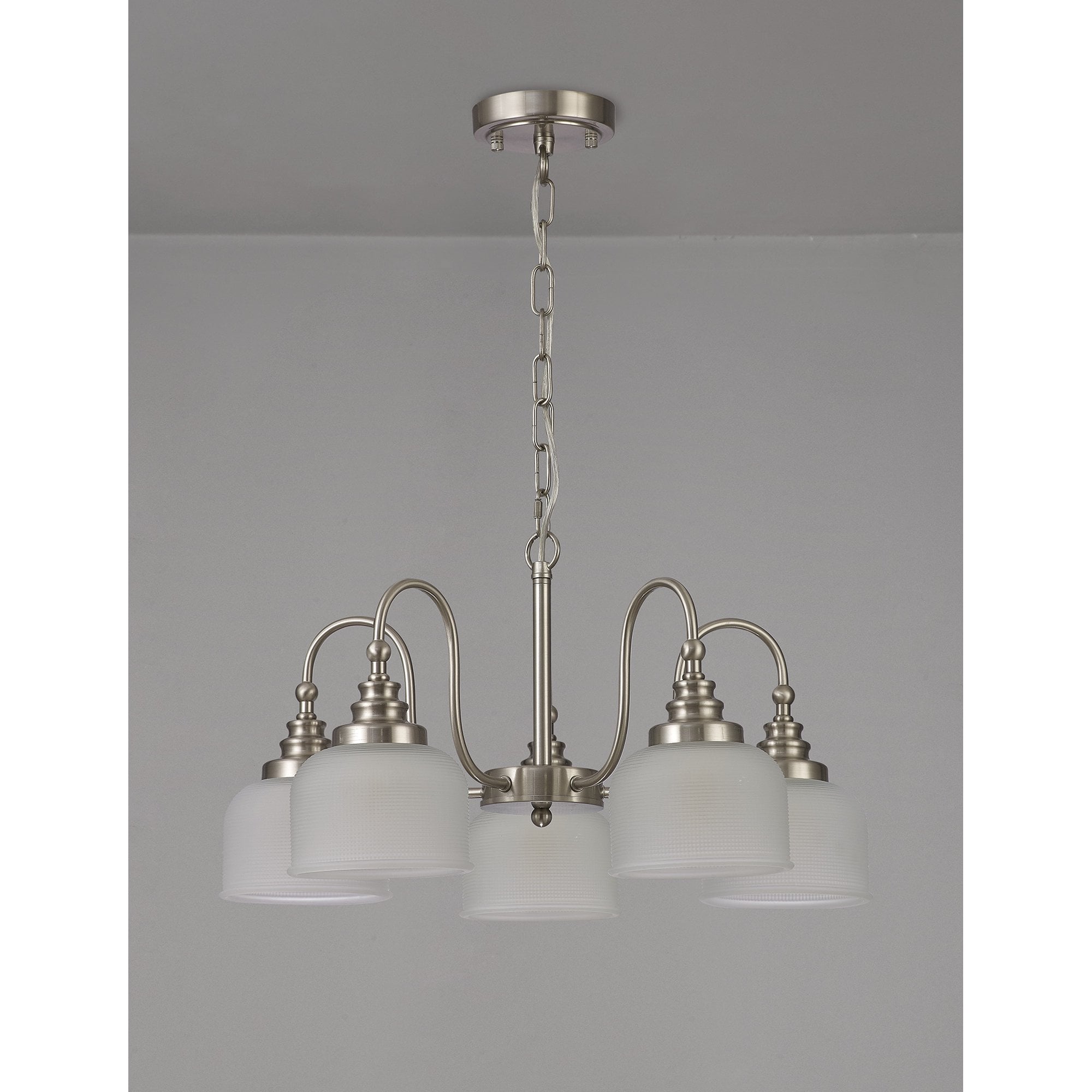 Fabula Maida 5 Light Semi-Flush/Pendant - Satin Nickel & Frosted Glass