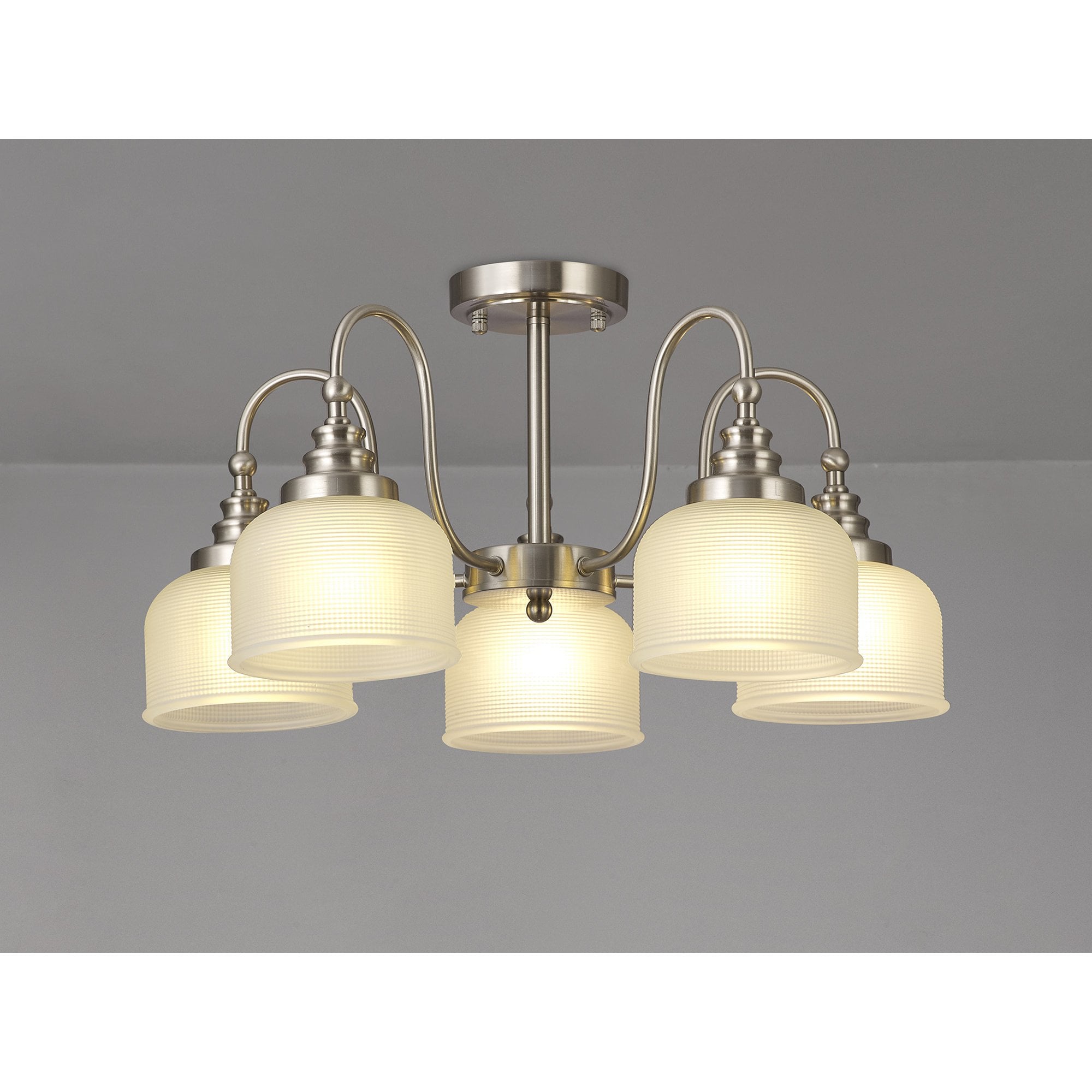 Fabula Maida 5 Light Semi-Flush/Pendant - Satin Nickel & Frosted Glass