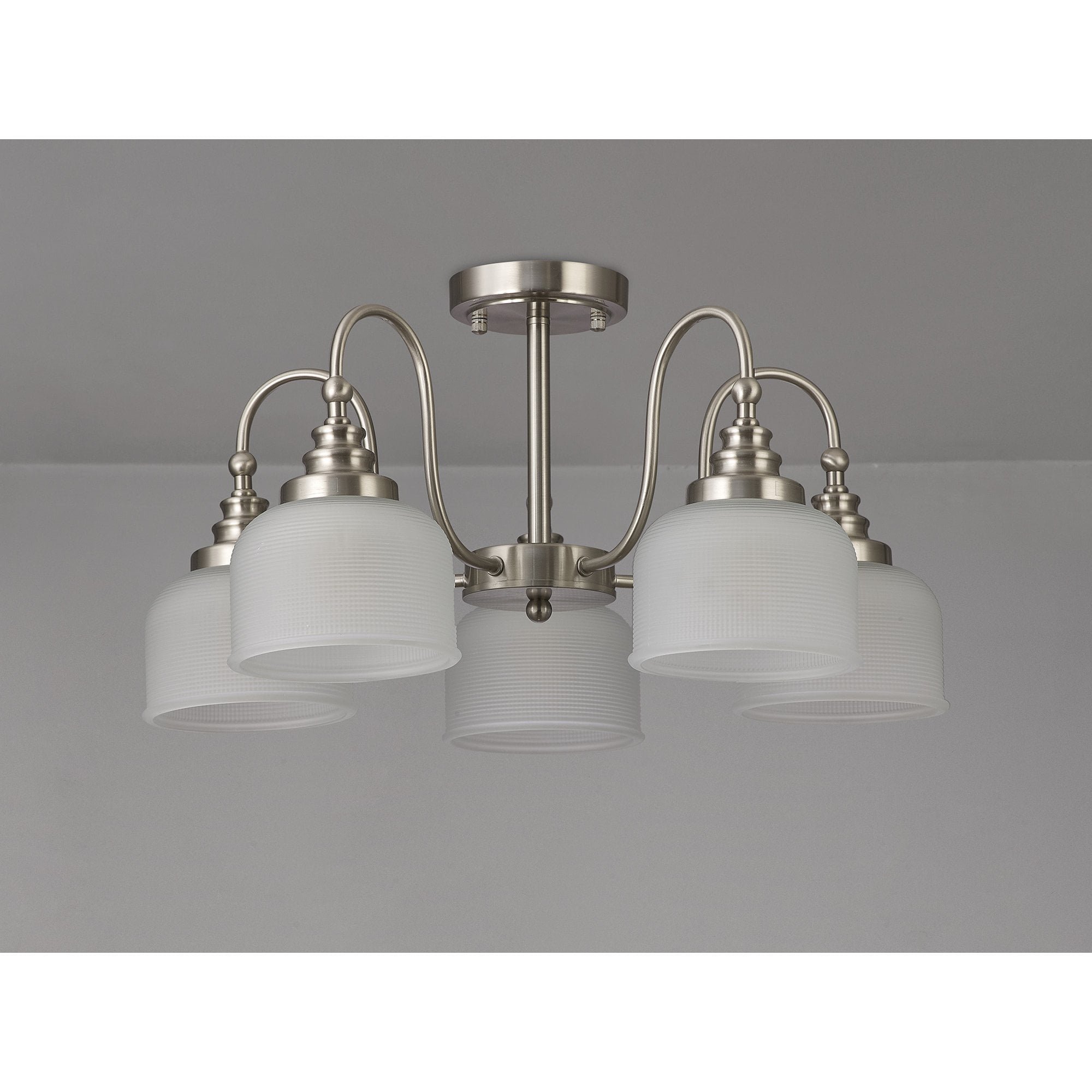 Fabula Maida 5 Light Semi-Flush/Pendant - Satin Nickel & Frosted Glass