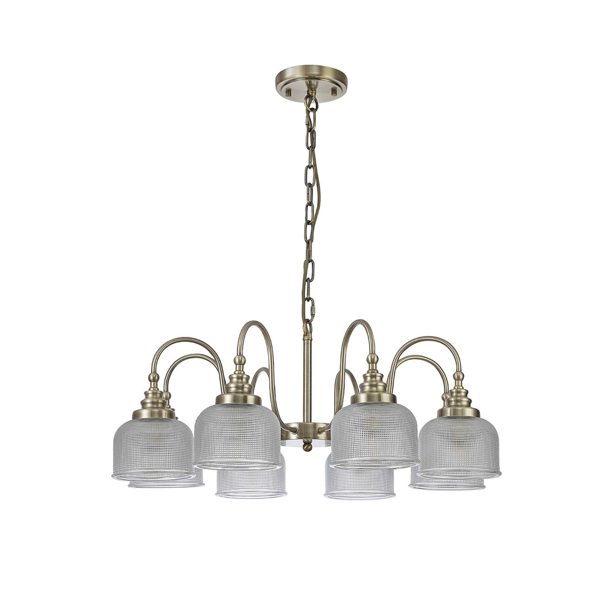 Fabula Maida 8 Light Semi-Flush/Pendant - Antique Brass & Prismatic Glass