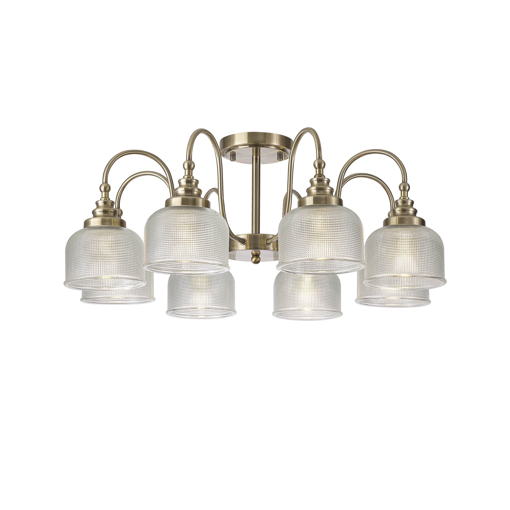 Fabula Maida 8 Light Semi-Flush/Pendant - Antique Brass & Prismatic Glass