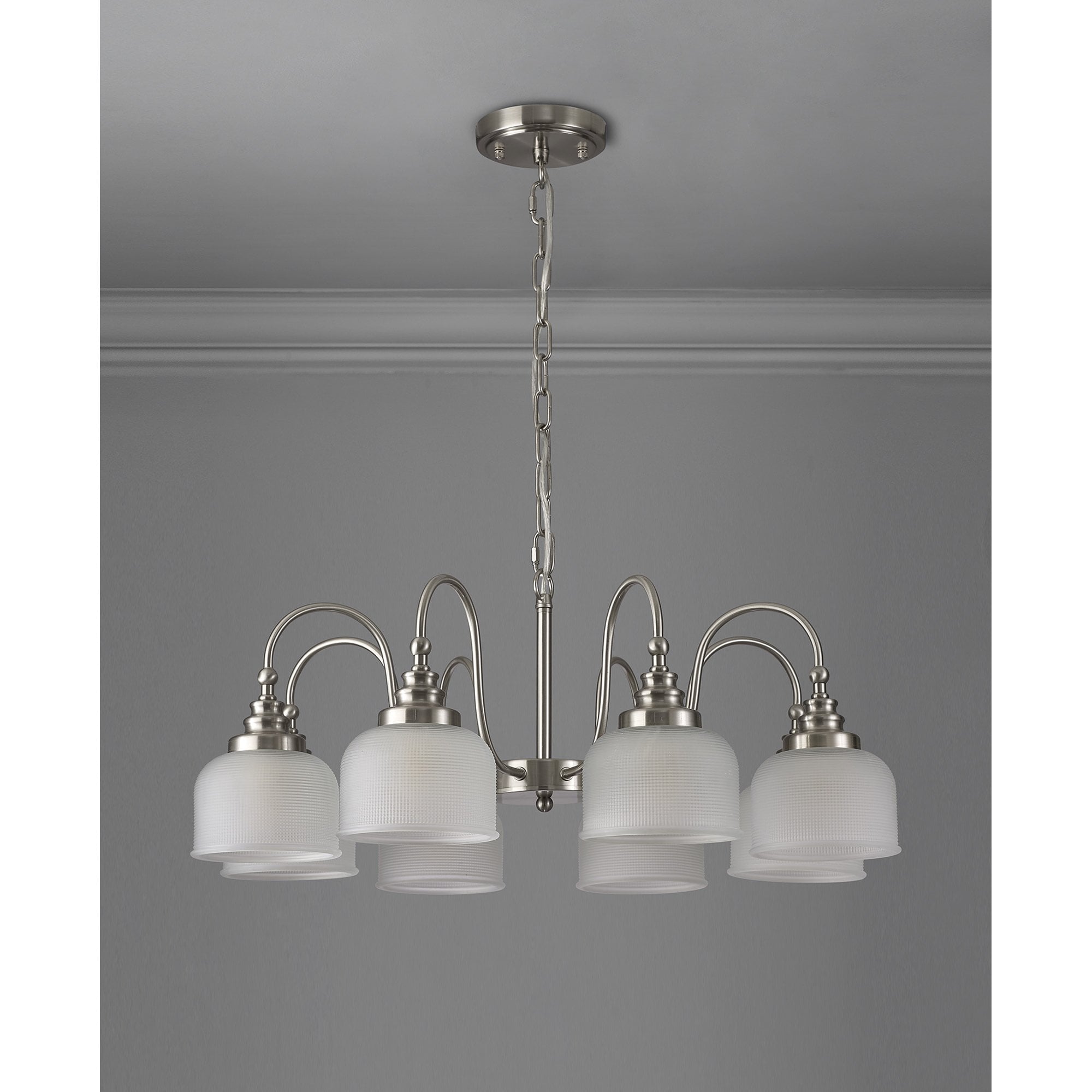 Fabula Maida 8 Light Semi-Flush/Pendant - Satin Nickel & Frosted Glass