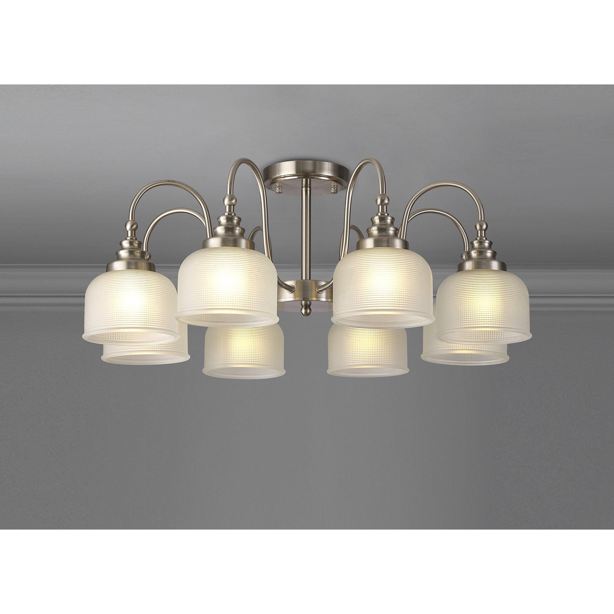 Fabula Maida 8 Light Semi-Flush/Pendant - Satin Nickel & Frosted Glass