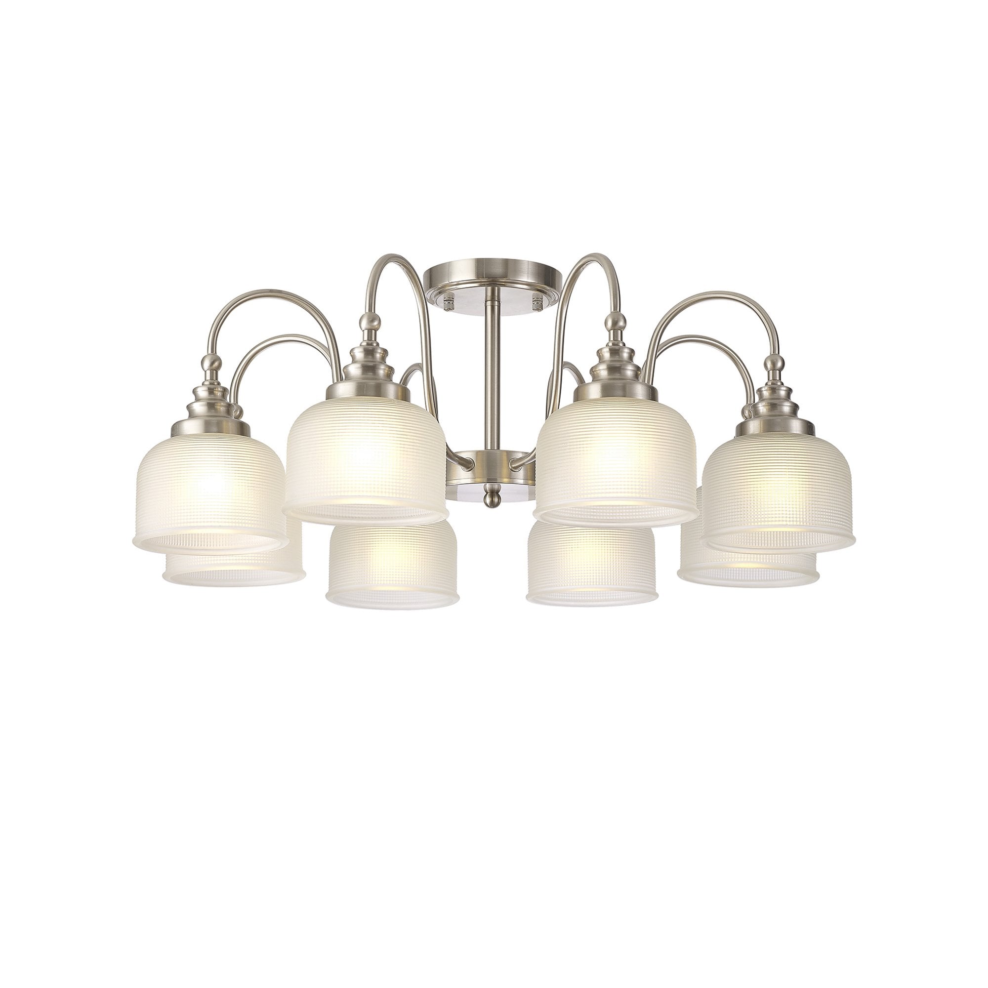Fabula Maida 8 Light Semi-Flush/Pendant - Satin Nickel & Frosted Glass