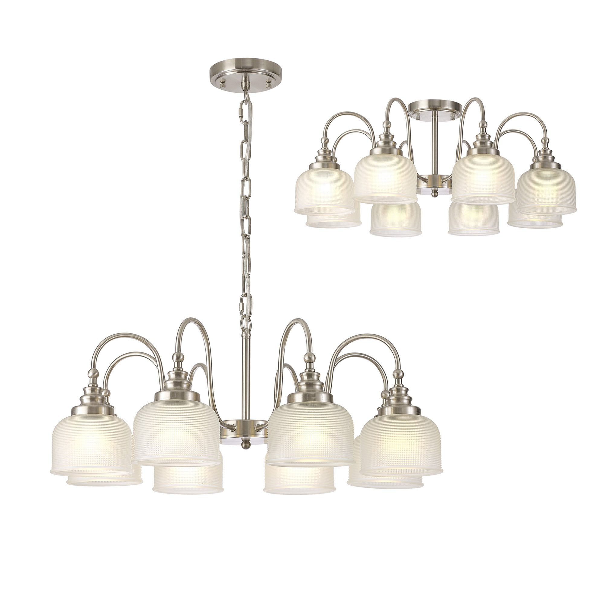 Fabula Maida 8 Light Semi-Flush/Pendant - Satin Nickel & Frosted Glass