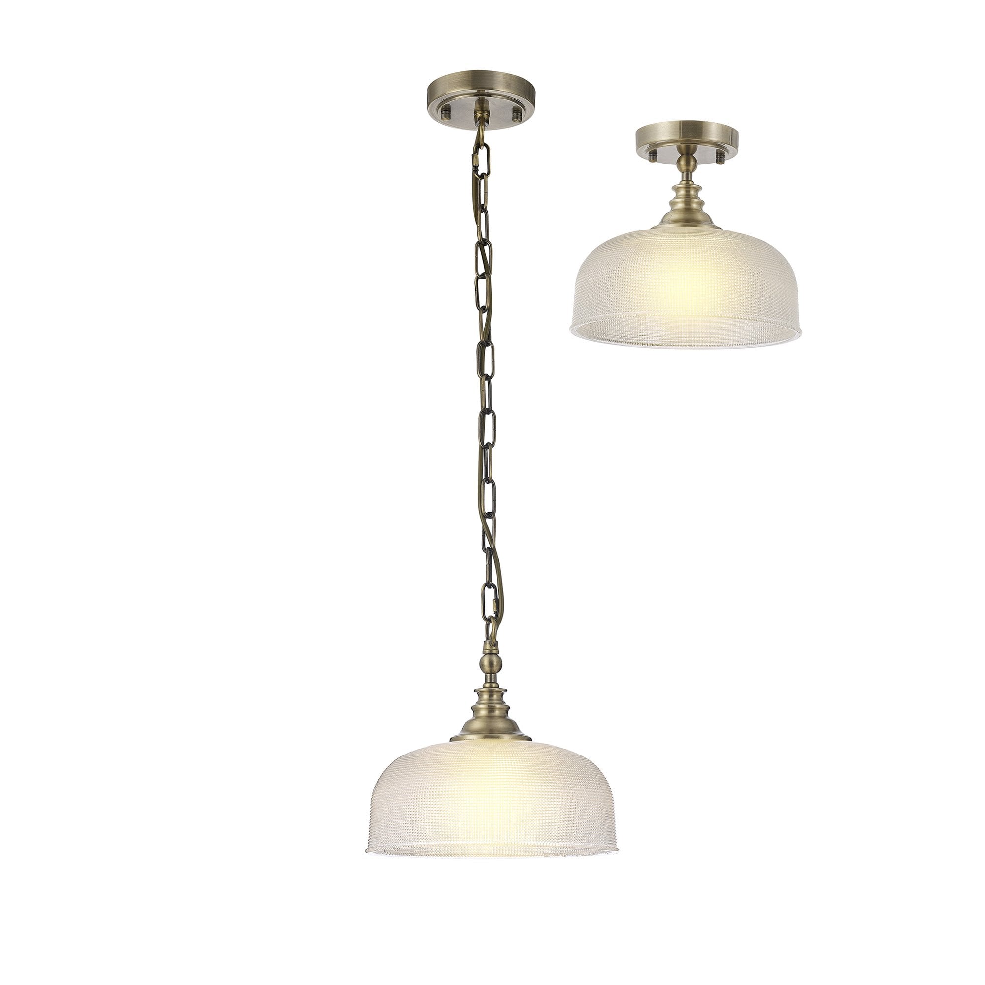 Fabula Maida Single Flush/Pendant - Antique Brass & Prismatic Glass