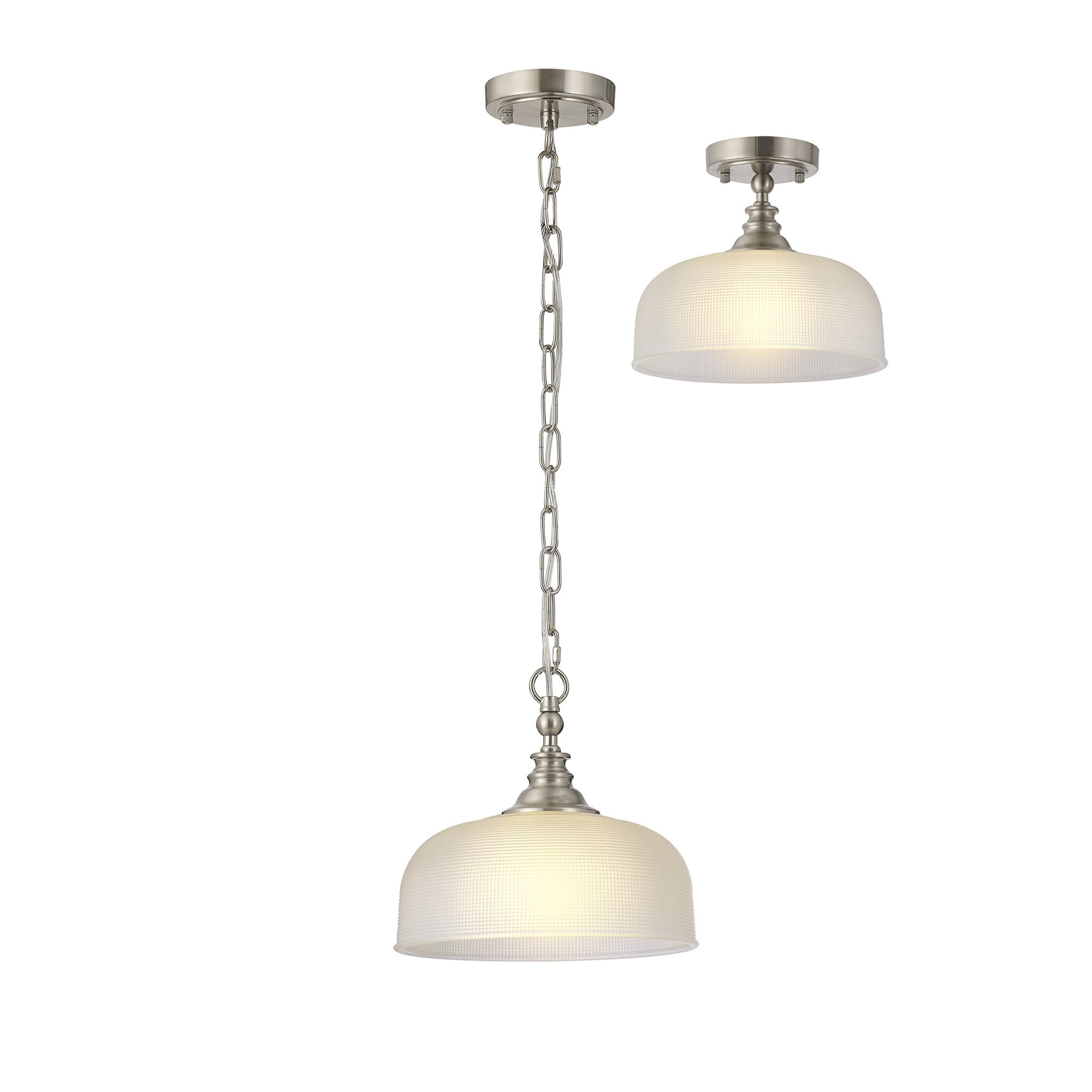 Fabula Maida Single Flush/Pendant - Satin Nickel & Frosted Glass