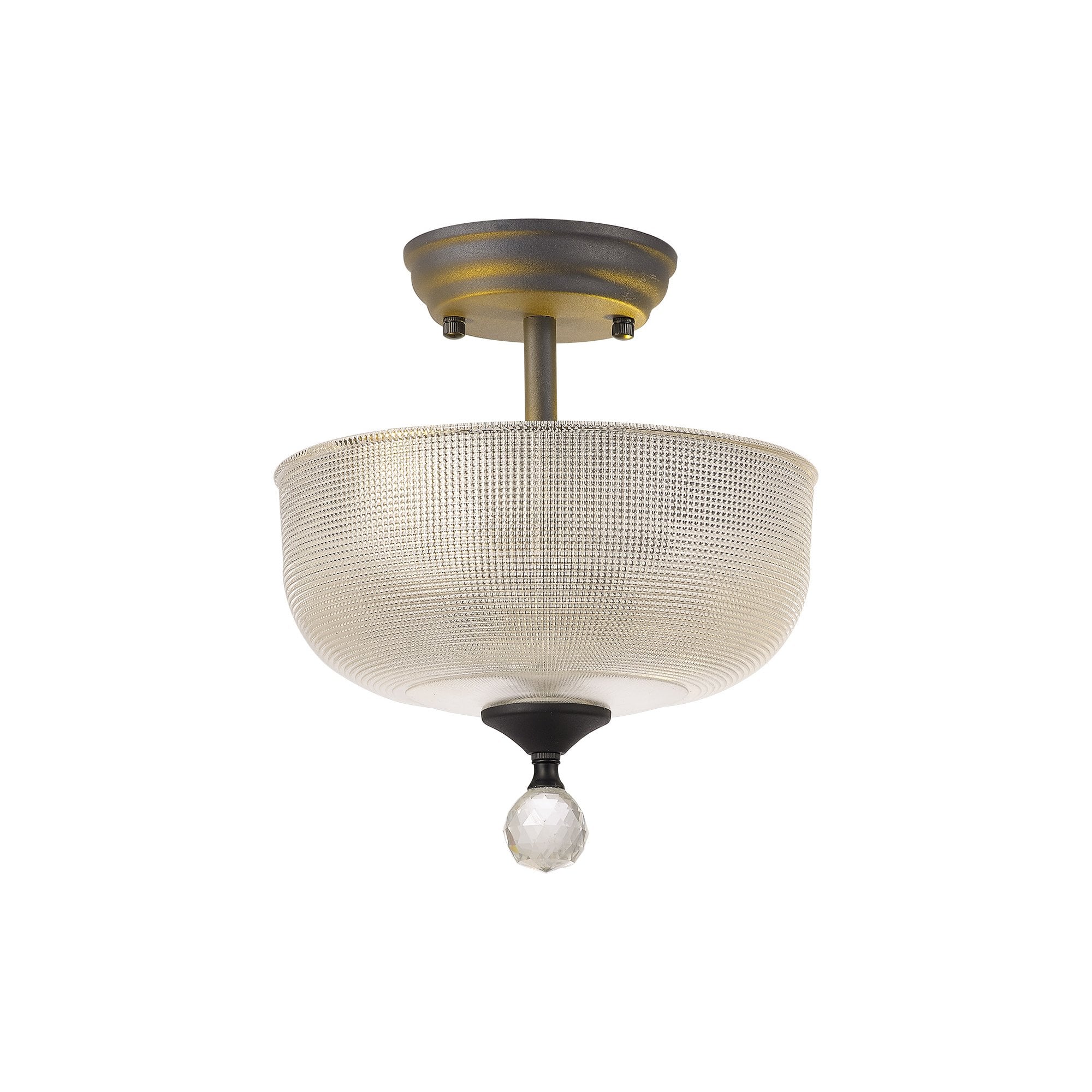 Fabula Mansfield 2 Light Semi-Flush Light - 26.5cm Round Prismatic Effect Glass Shade - Graphite & Clear Glass