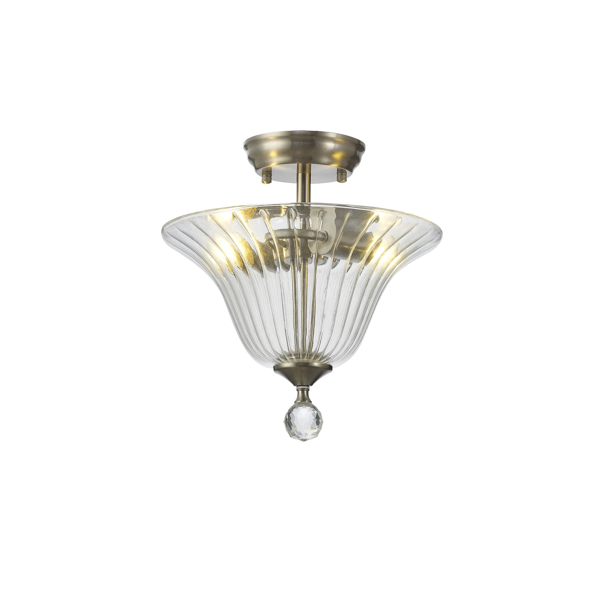 Fabula Mansfield 2 Light Semi-Flush Light - 30cm Bell Glass Shade - Satin Nickel & Clear Glass