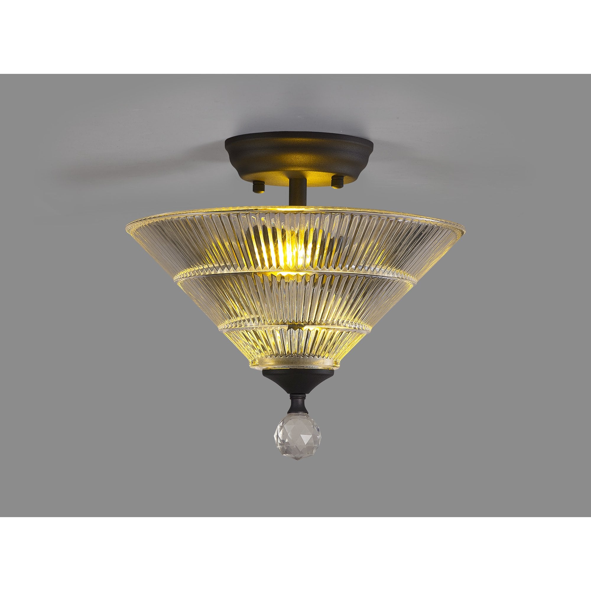 Fabula Mansfield 2 Light Semi-Flush Light - 30cm Cone Glass Shade - Graphite & Clear Glass