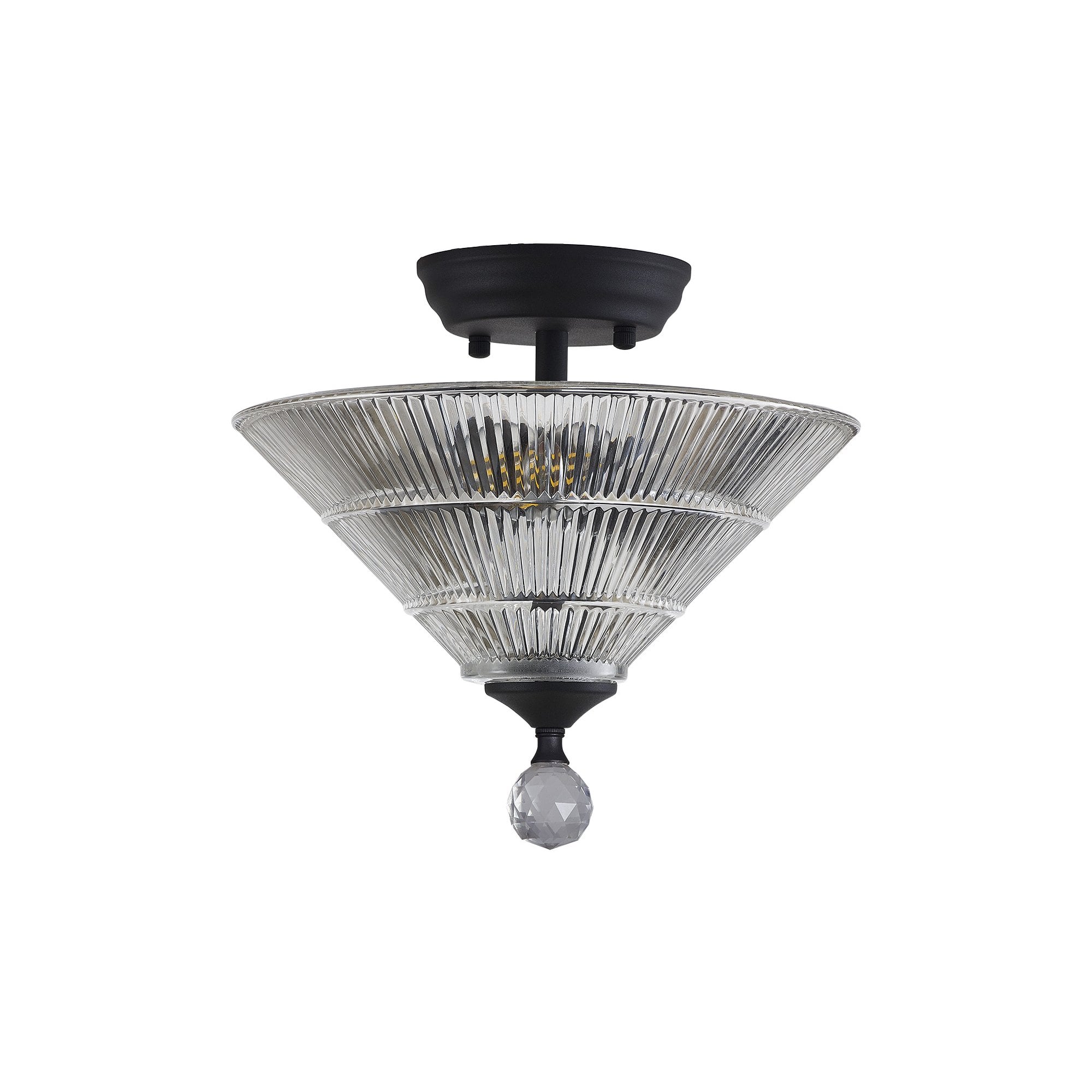 Fabula Mansfield 2 Light Semi-Flush Light - 30cm Cone Glass Shade - Graphite & Clear Glass