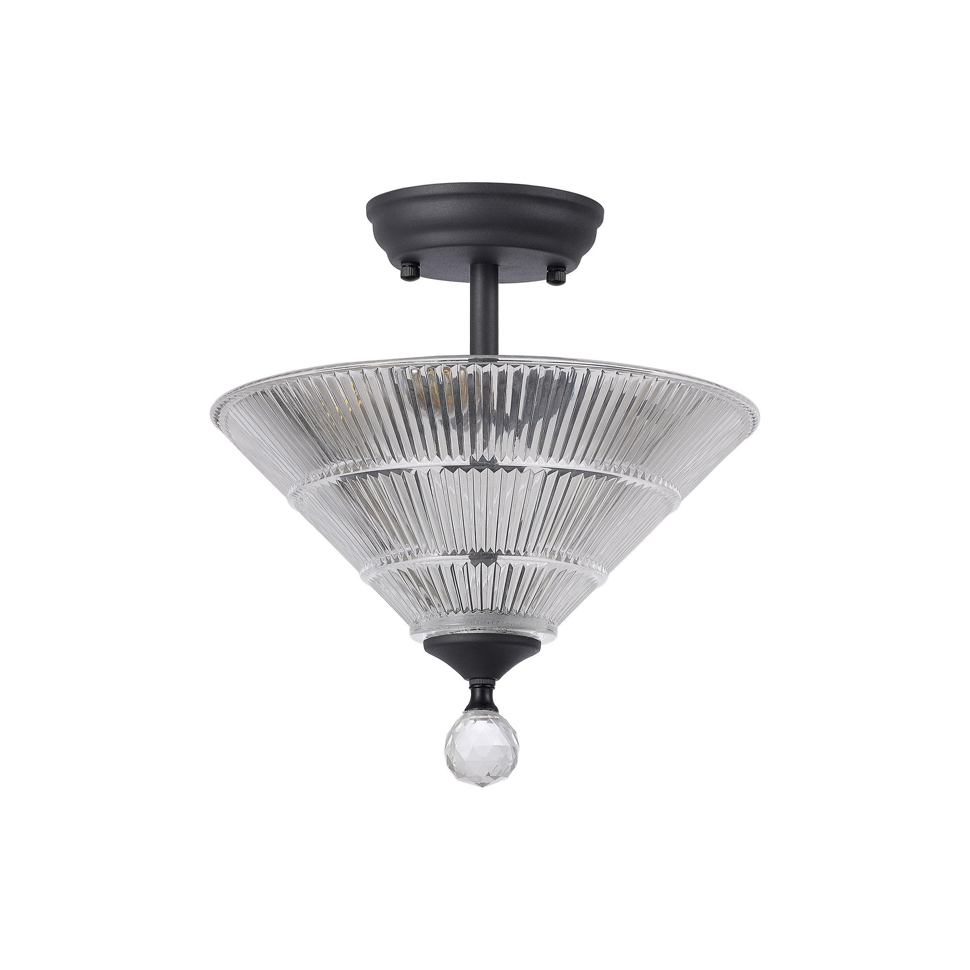 Fabula Mansfield 2 Light Semi-Flush Light - 30cm Cone Glass Shade - Graphite & Clear Glass