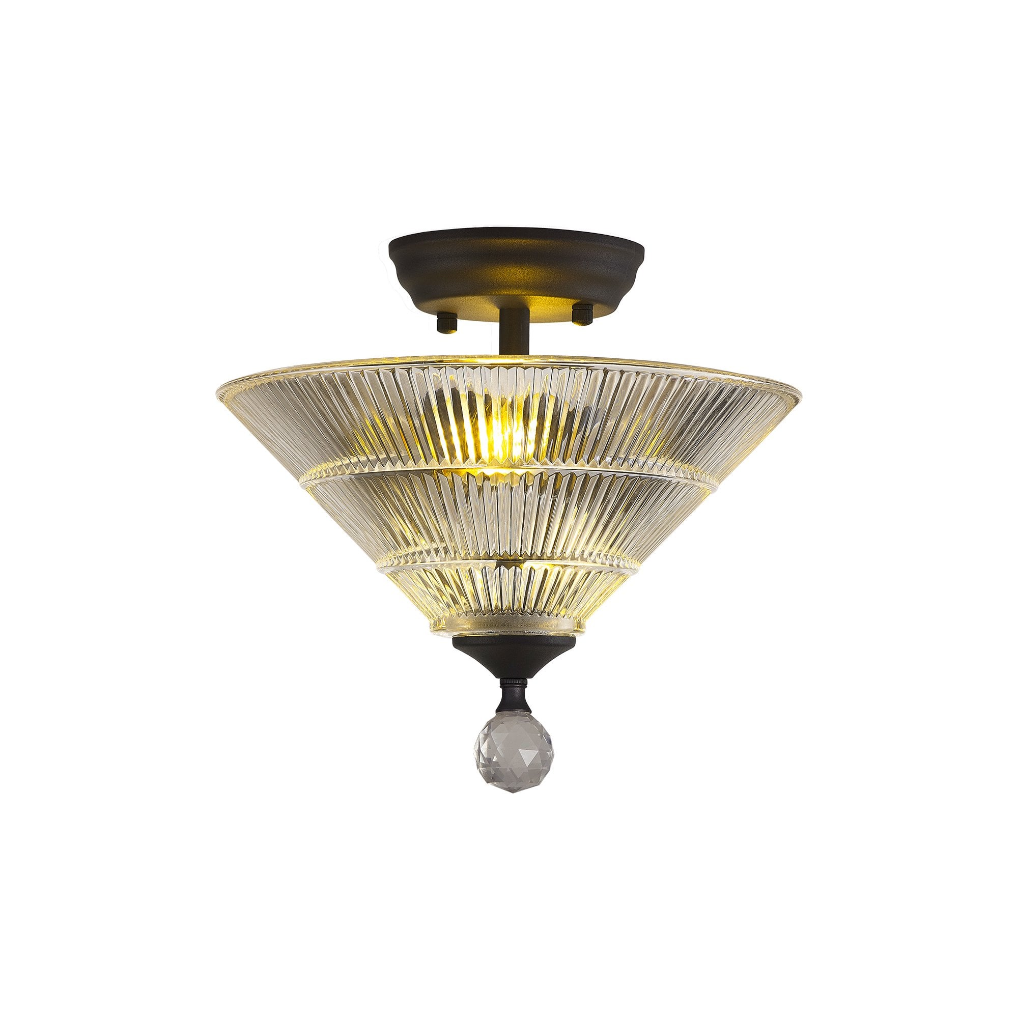 Fabula Mansfield 2 Light Semi-Flush Light - 30cm Cone Glass Shade - Graphite & Clear Glass