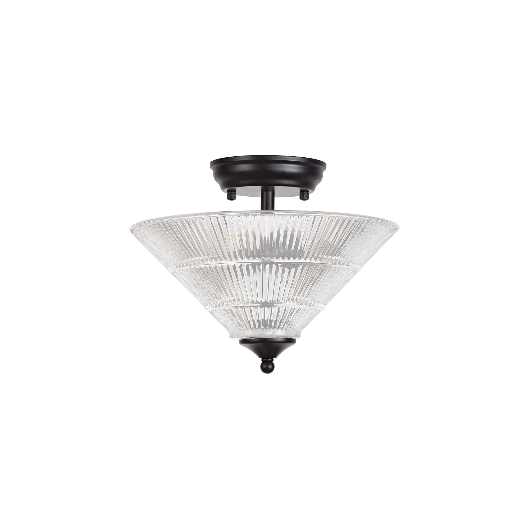 Fabula Mansfield 2 Light Semi-Flush Light - 30cm Cone Glass Shade - Matt Black & Clear Glass