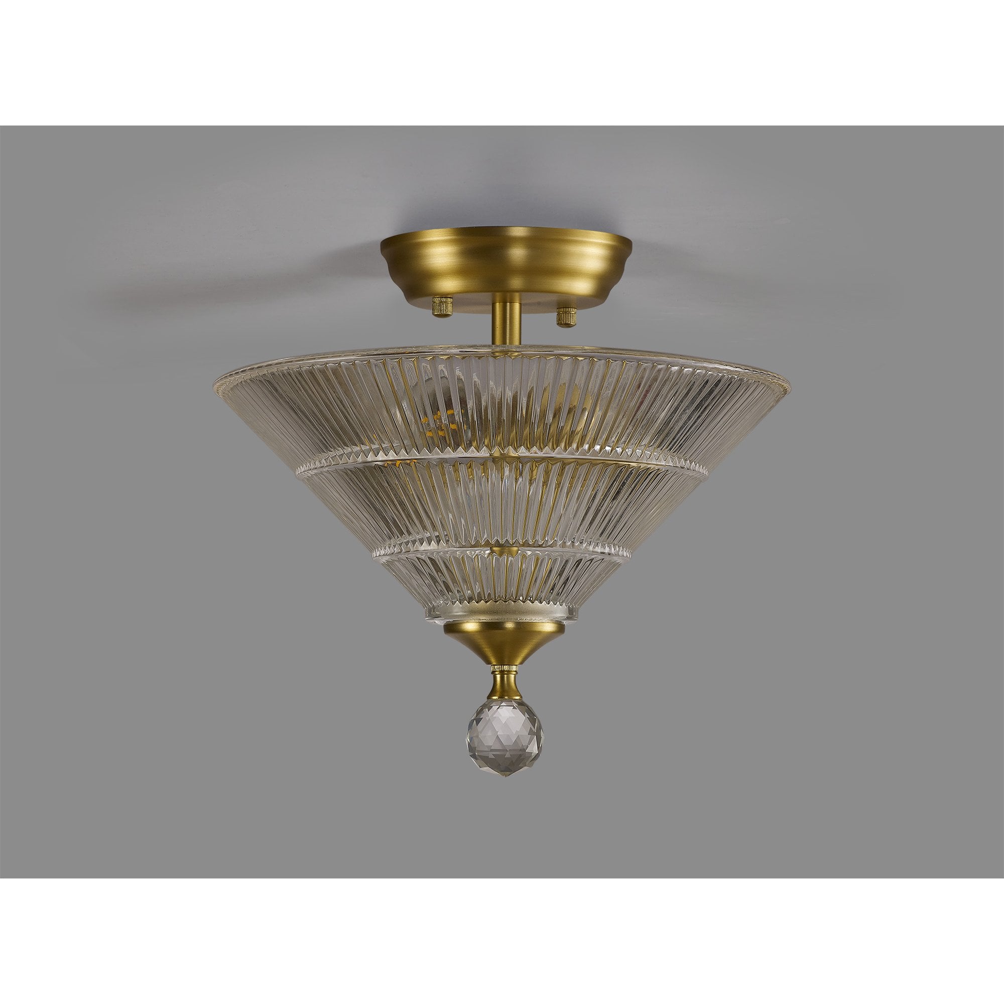 Fabula Mansfield 2 Light Semi-Flush Light - 30cm Cone Glass Shade - Satin Gold & Clear Glass