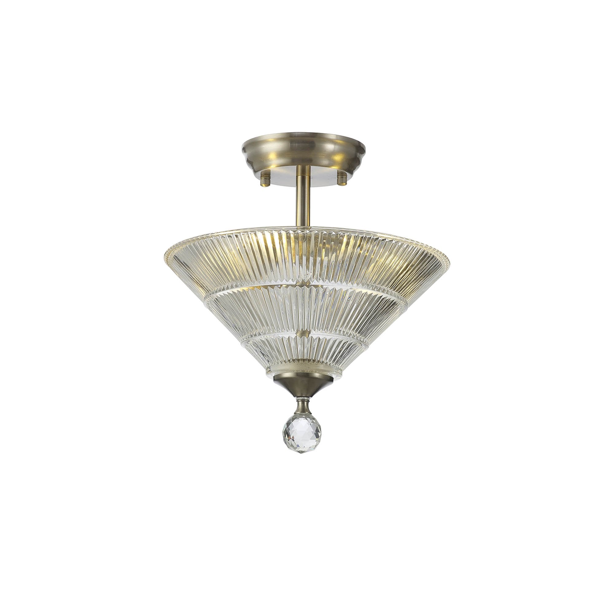 Fabula Mansfield 2 Light Semi-Flush Light - 30cm Cone Glass Shade - Satin Nickel & Clear Glass