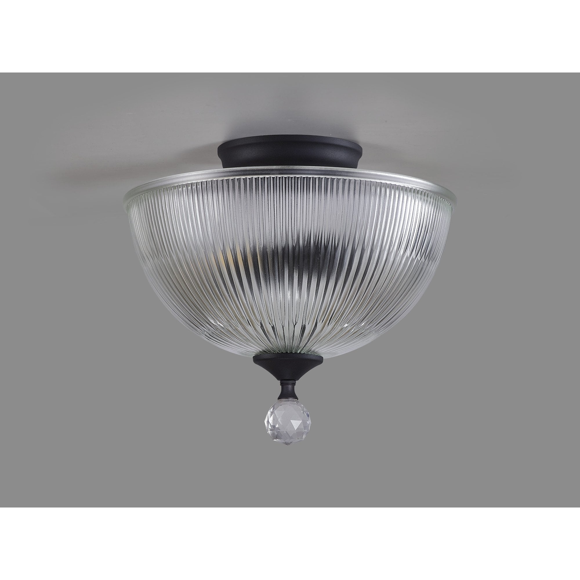 Fabula Mansfield 2 Light Semi-Flush Light - 30cm Dome Glass Shade - Graphite & Clear Glass
