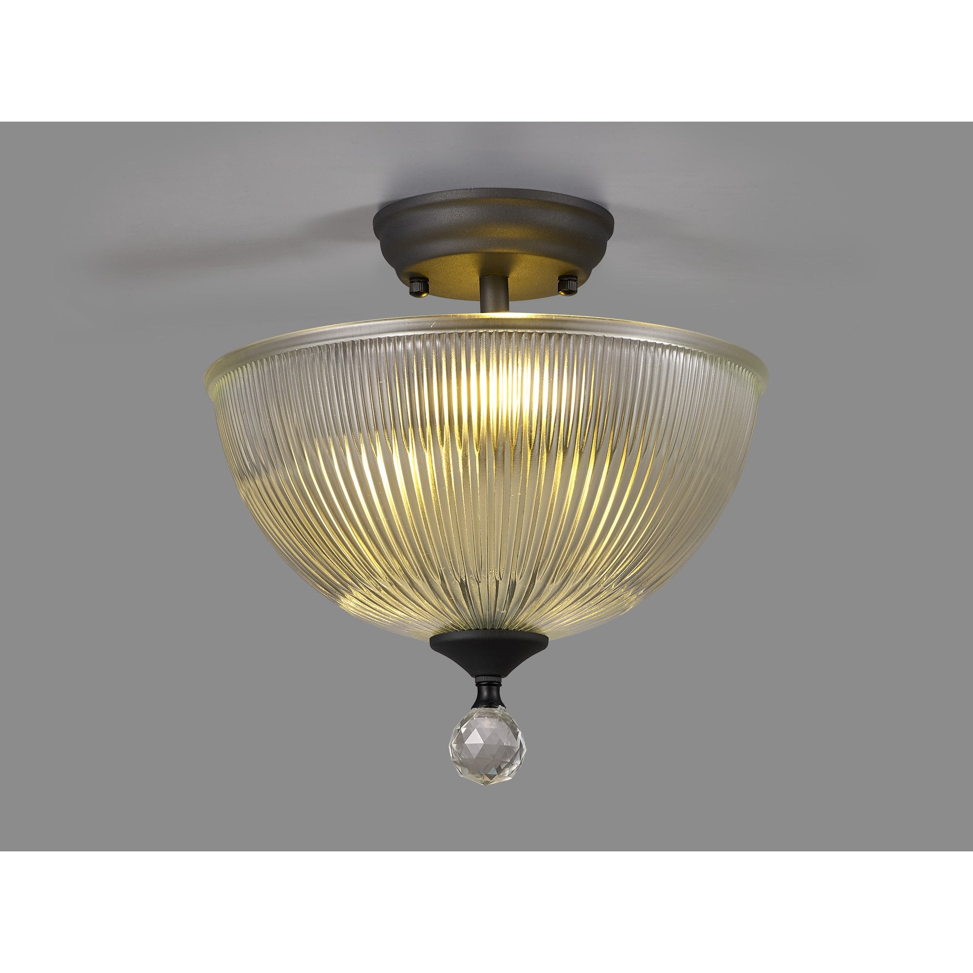 Fabula Mansfield 2 Light Semi-Flush Light - 30cm Dome Glass Shade - Graphite & Clear Glass