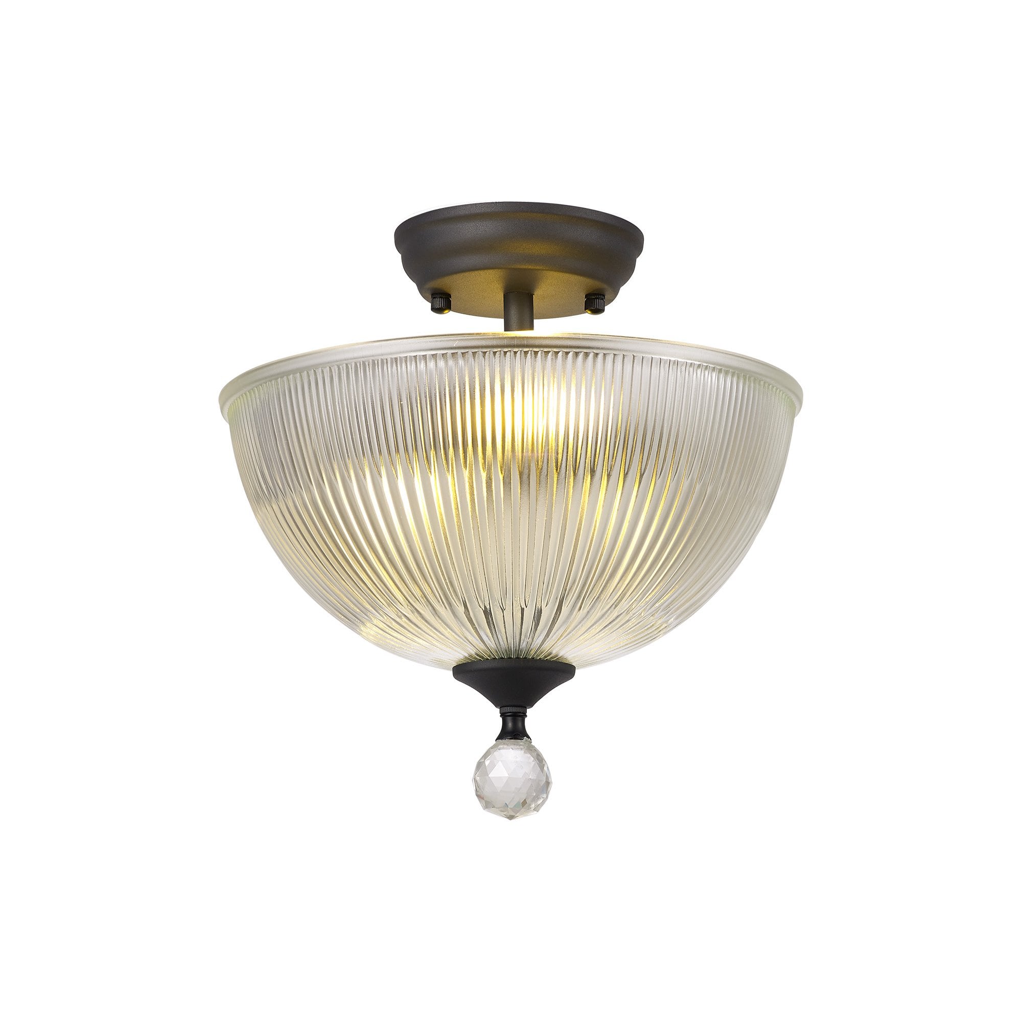 Fabula Mansfield 2 Light Semi-Flush Light - 30cm Dome Glass Shade - Graphite & Clear Glass