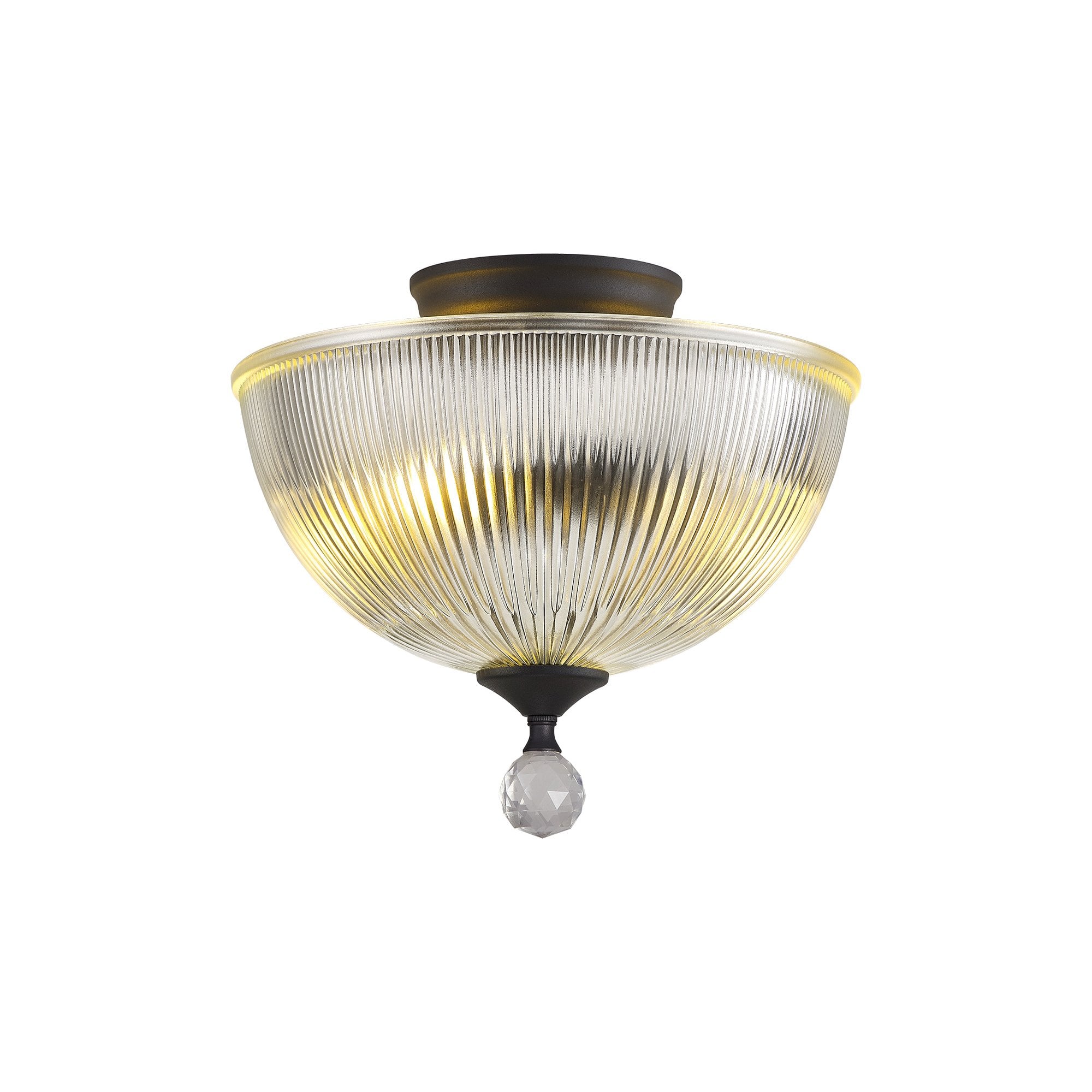 Fabula Mansfield 2 Light Semi-Flush Light - 30cm Dome Glass Shade - Graphite & Clear Glass