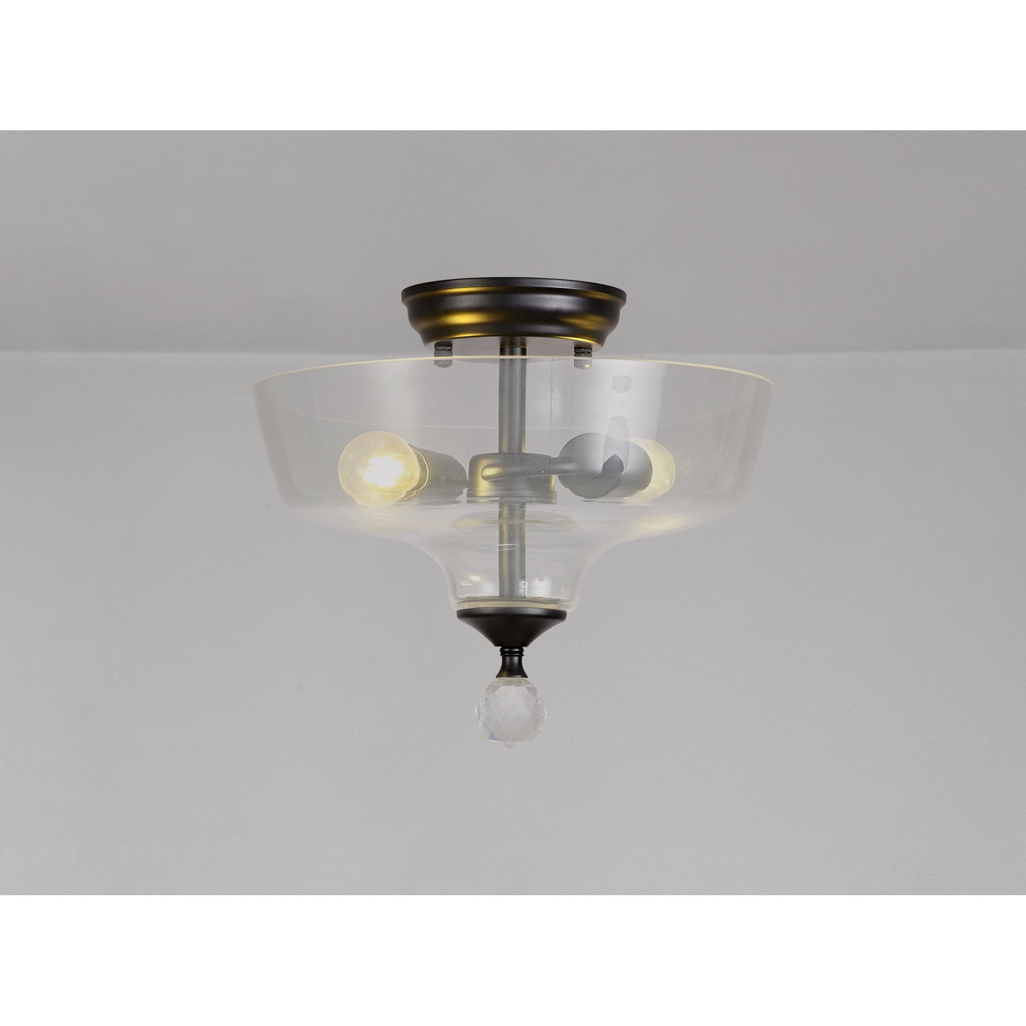 Fabula Mansfield 2 Light Semi-Flush Light - 30cm Flat Round Glass Shade - Matt Black & Clear Glass