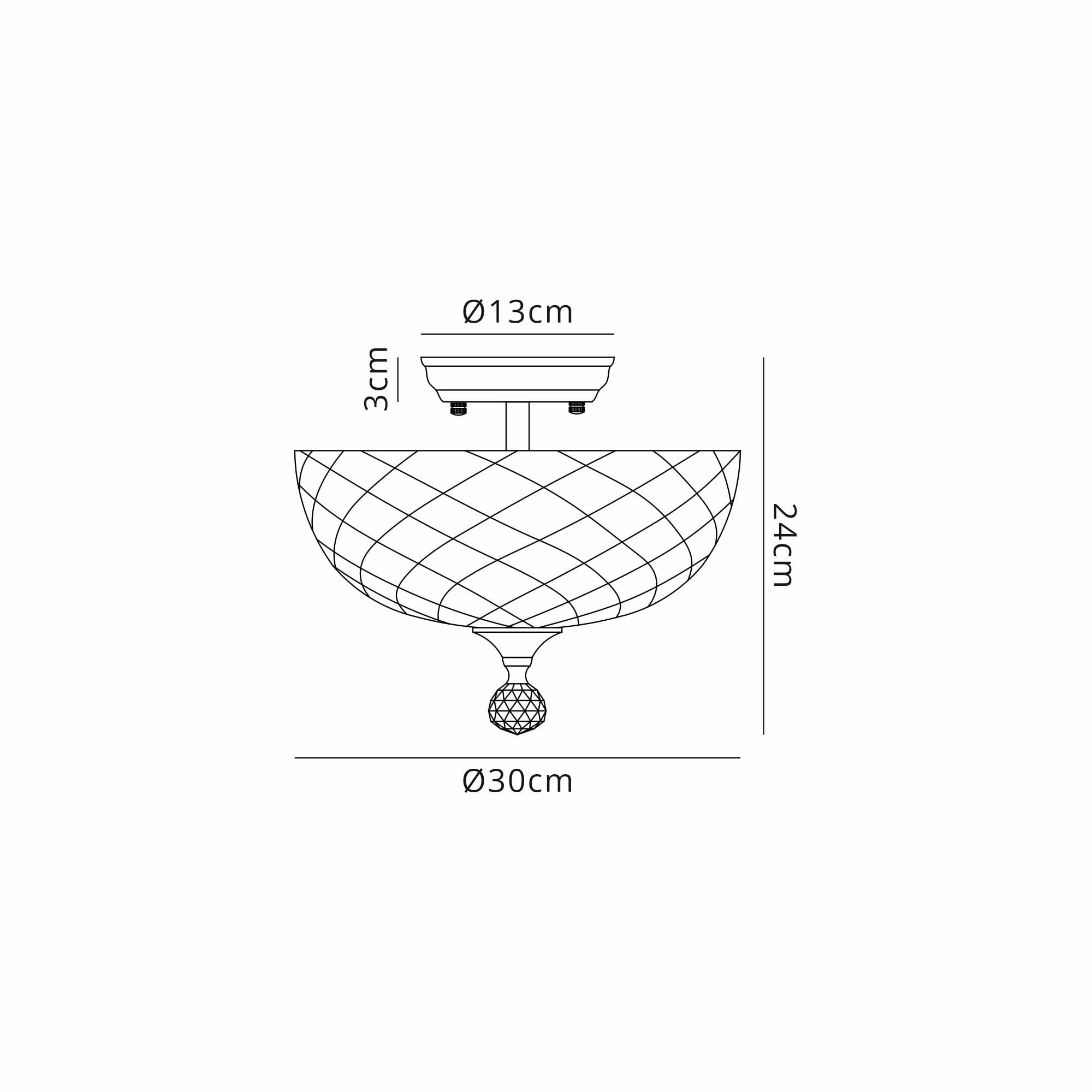 Fabula Mansfield 2 Light Semi-Flush Light - 30cm Flat Round Patterned Glass Shade - Matt Black & Clear Glass