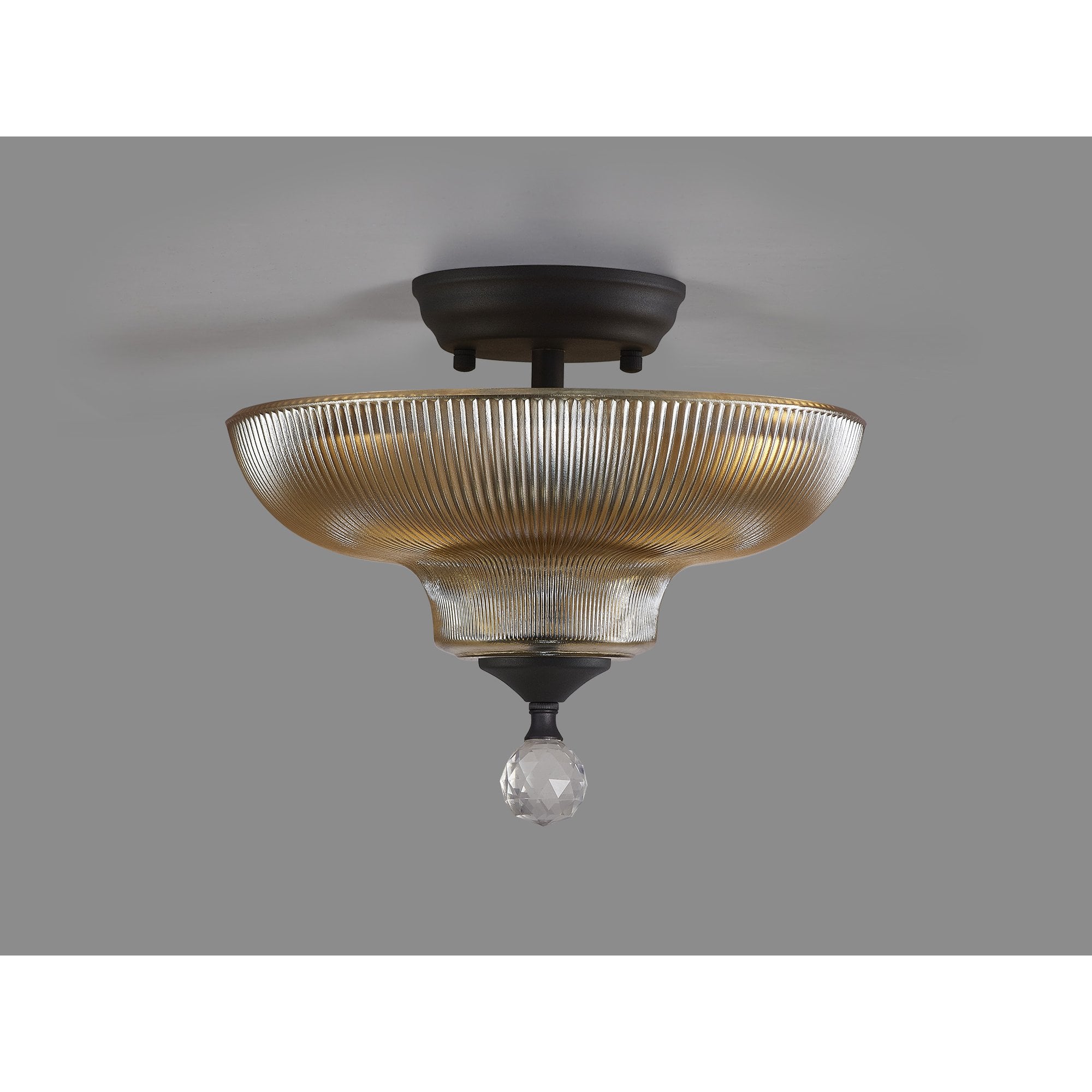 Fabula Mansfield 2 Light Semi-Flush Light - 30cm Round Glass Shade - Graphite & Amber Glass