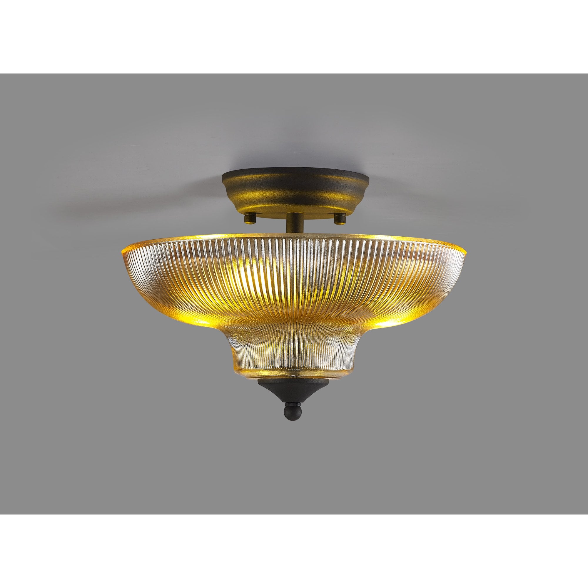 Fabula Mansfield 2 Light Semi-Flush Light - 30cm Round Glass Shade - Graphite & Amber Glass