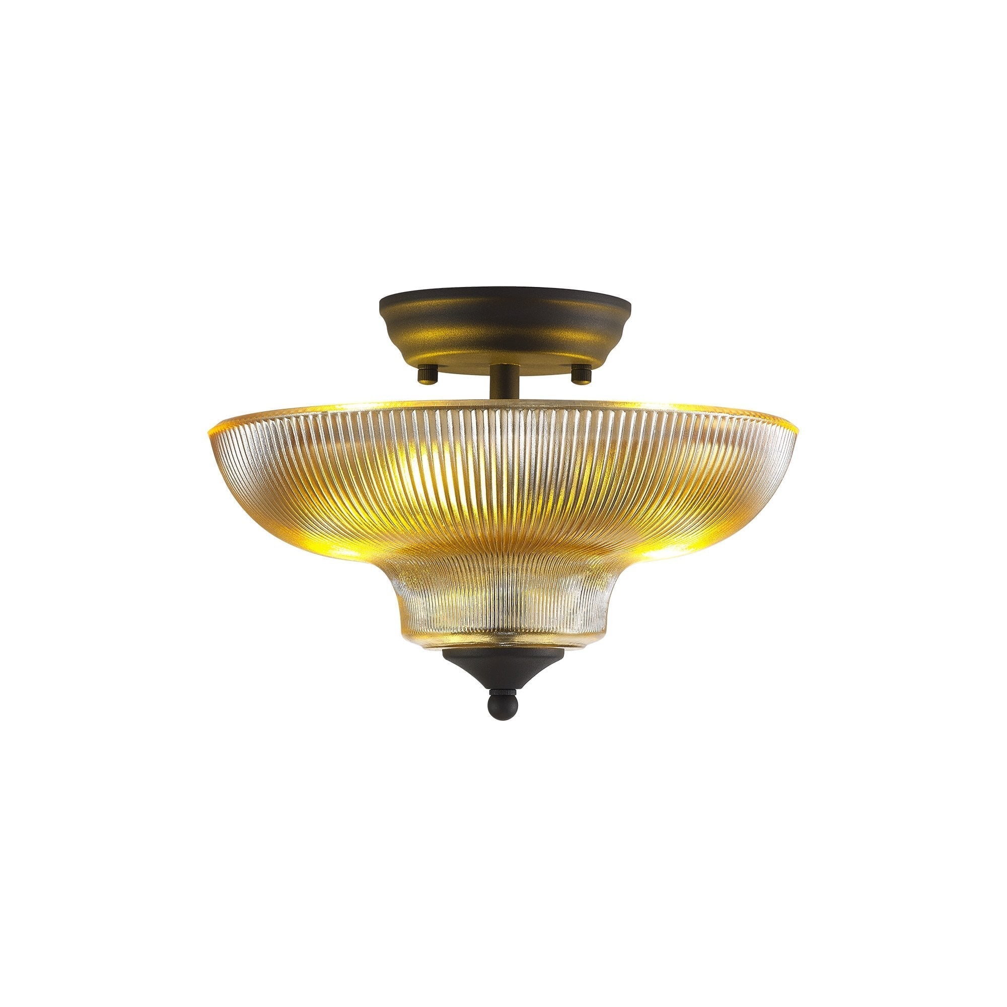 Fabula Mansfield 2 Light Semi-Flush Light - 30cm Round Glass Shade - Graphite & Amber Glass
