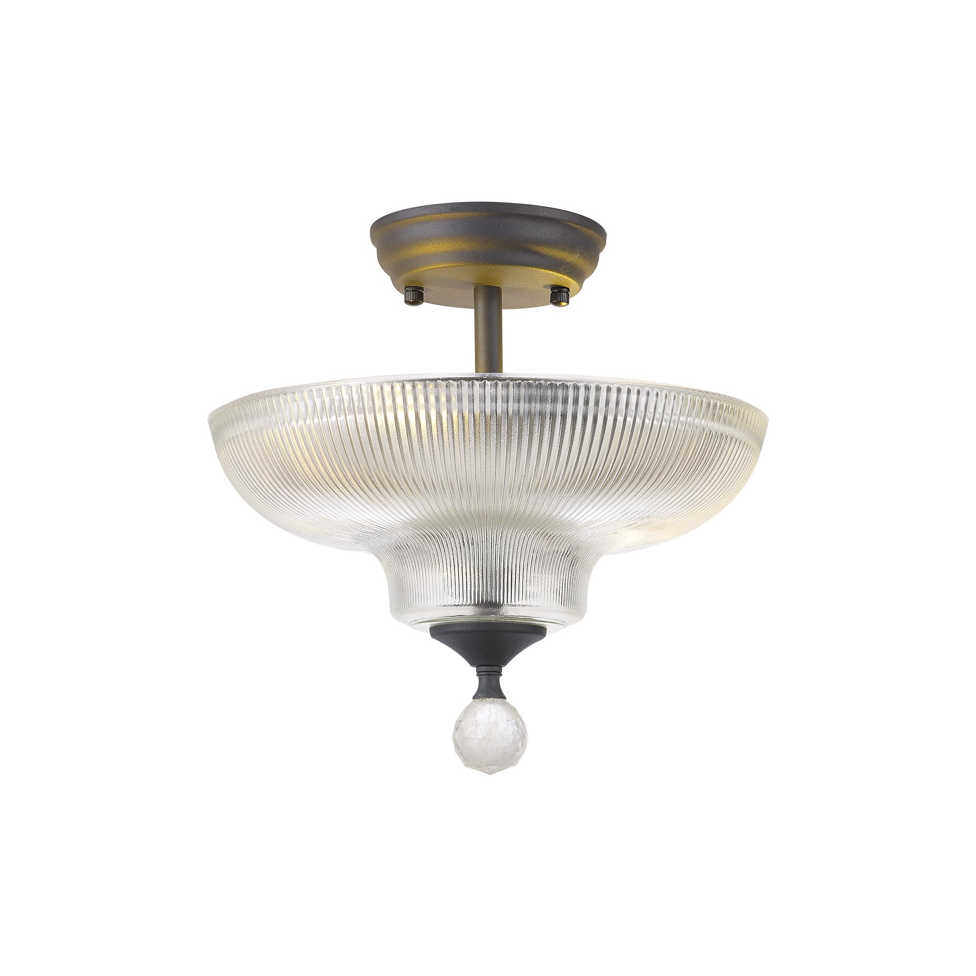 Fabula Mansfield 2 Light Semi-Flush Light - 30cm Round Glass Shade - Graphite & Clear Glass