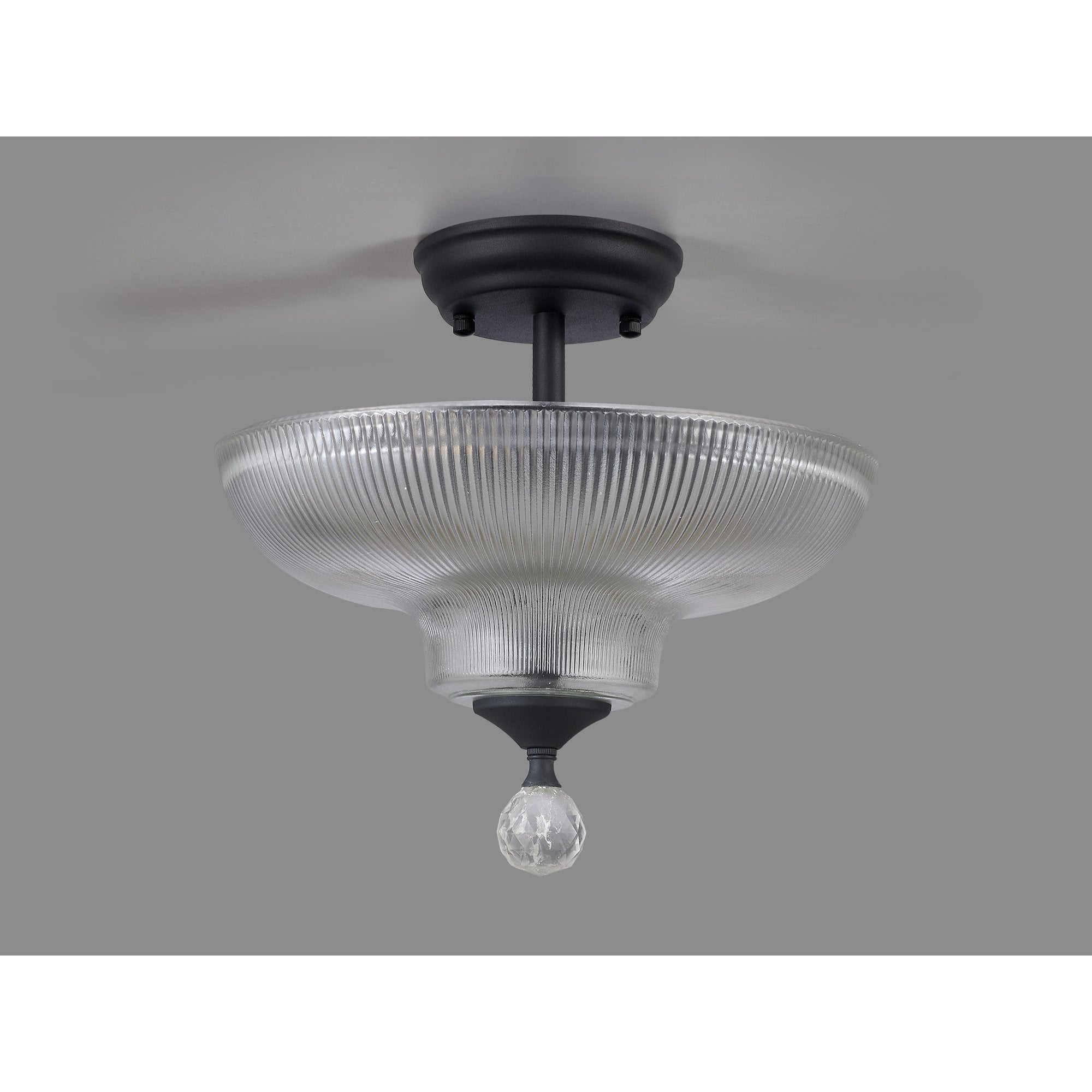 Fabula Mansfield 2 Light Semi-Flush Light - 30cm Round Glass Shade - Graphite & Clear Glass