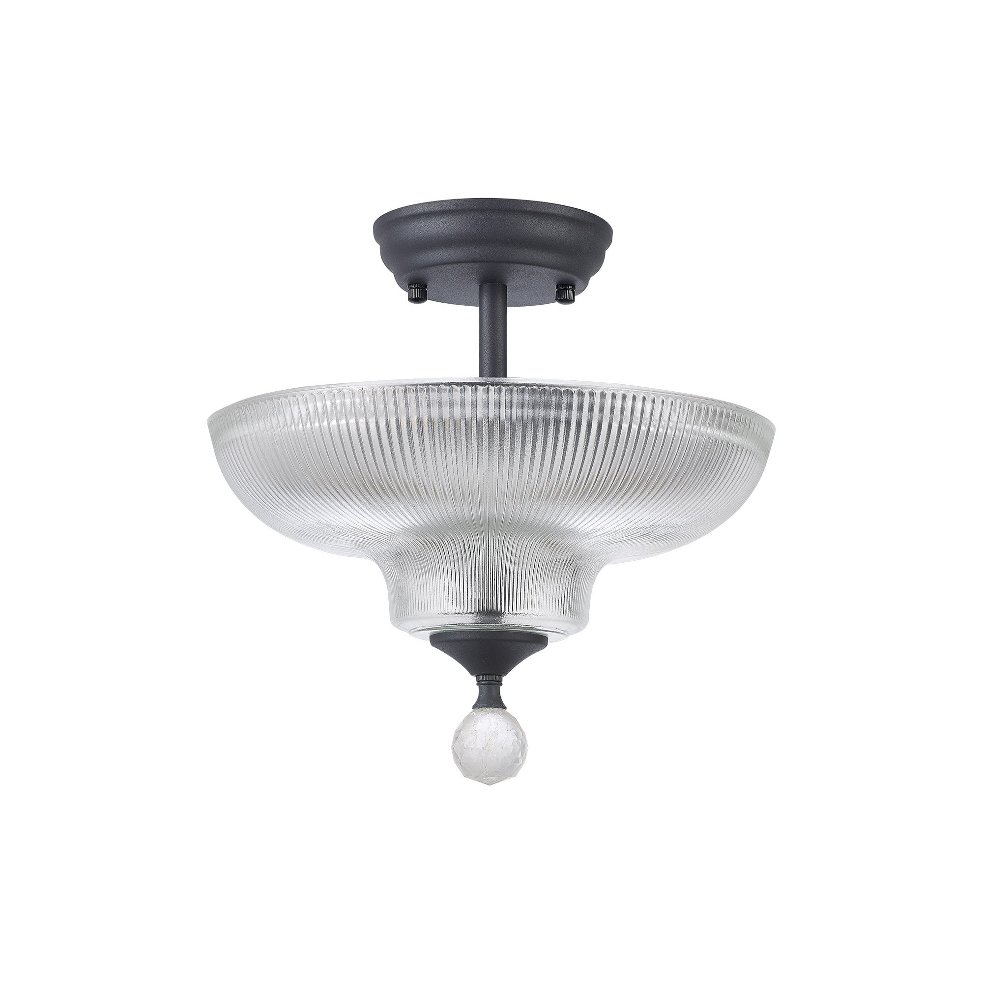 Fabula Mansfield 2 Light Semi-Flush Light - 30cm Round Glass Shade - Graphite & Clear Glass