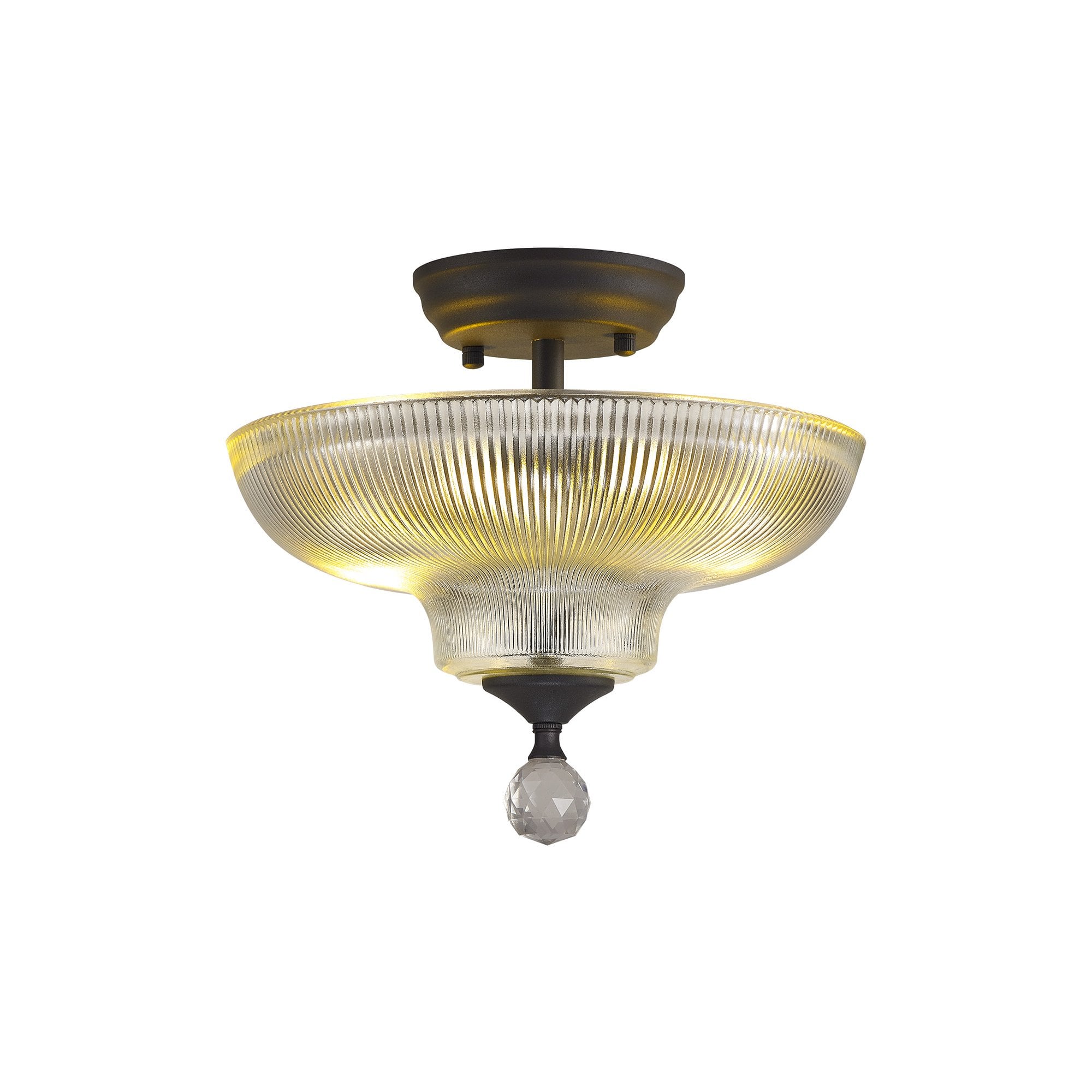 Fabula Mansfield 2 Light Semi-Flush Light - 30cm Round Glass Shade - Graphite & Clear Glass