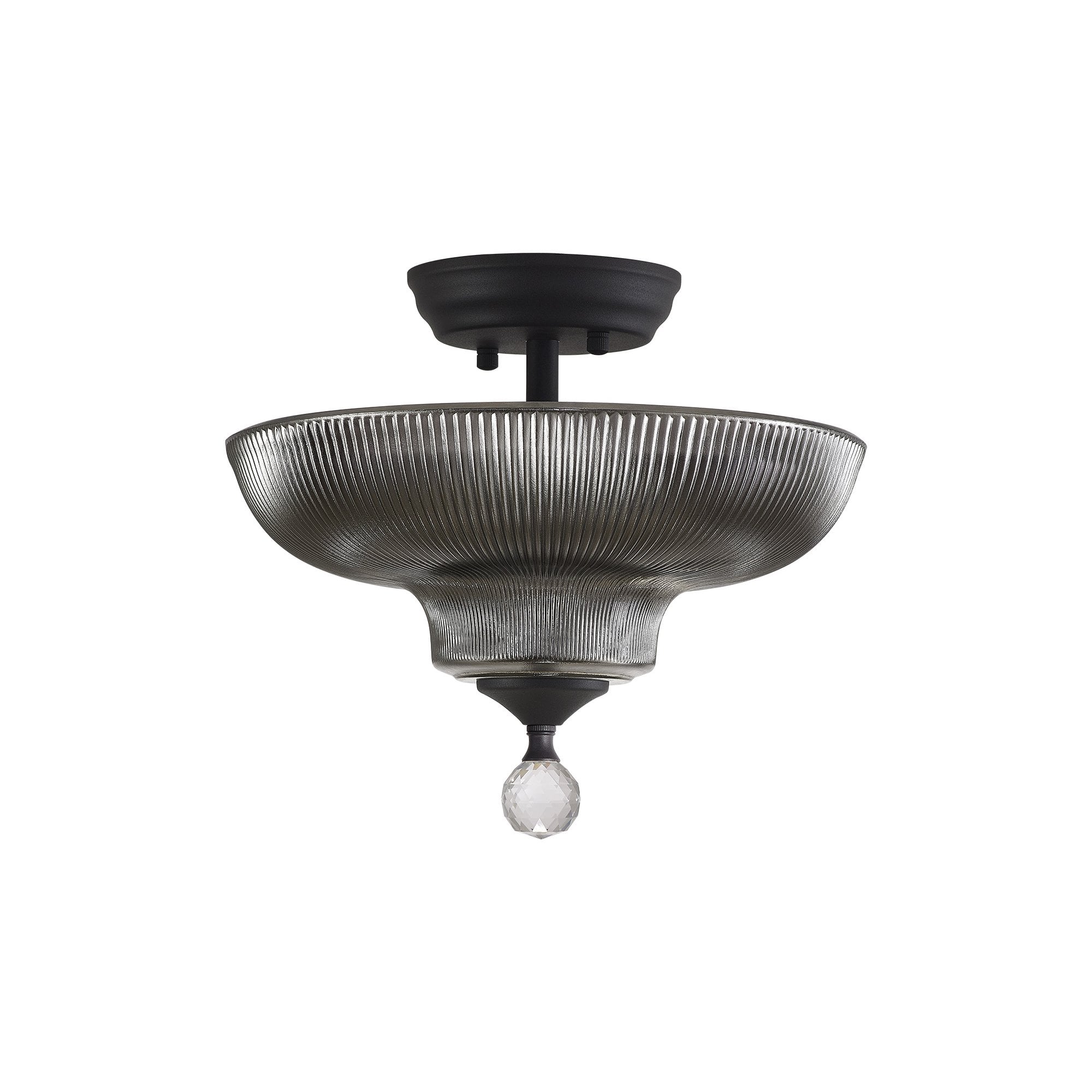 Fabula Mansfield 2 Light Semi-Flush Light - 30cm Round Glass Shade - Graphite & Smoked Glass