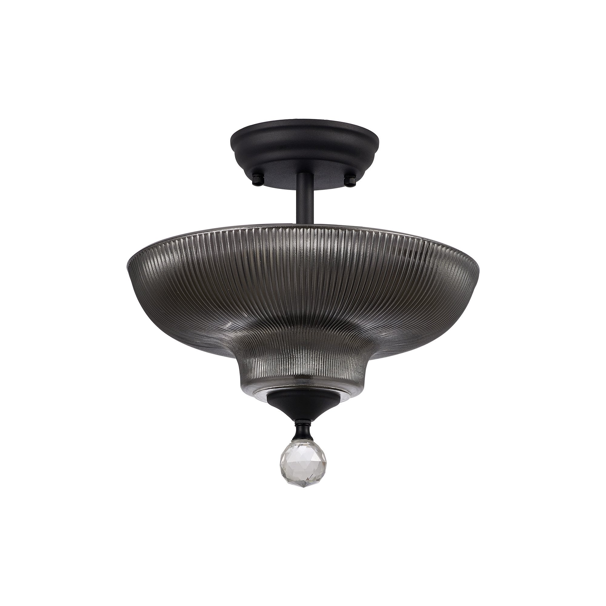 Fabula Mansfield 2 Light Semi-Flush Light - 30cm Round Glass Shade - Graphite & Smoked Glass