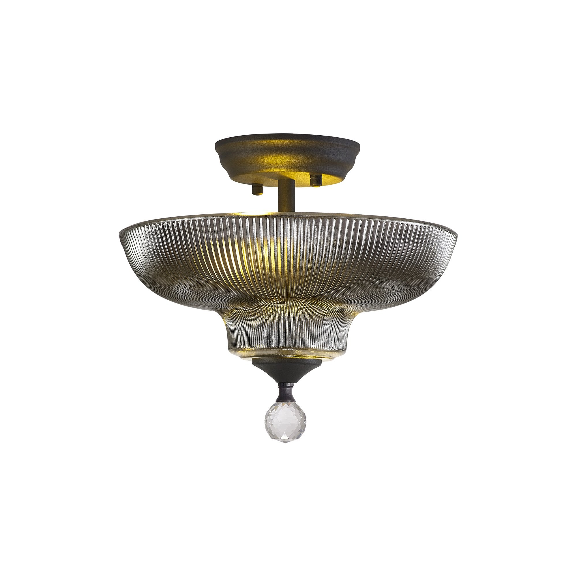 Fabula Mansfield 2 Light Semi-Flush Light - 30cm Round Glass Shade - Graphite & Smoked Glass