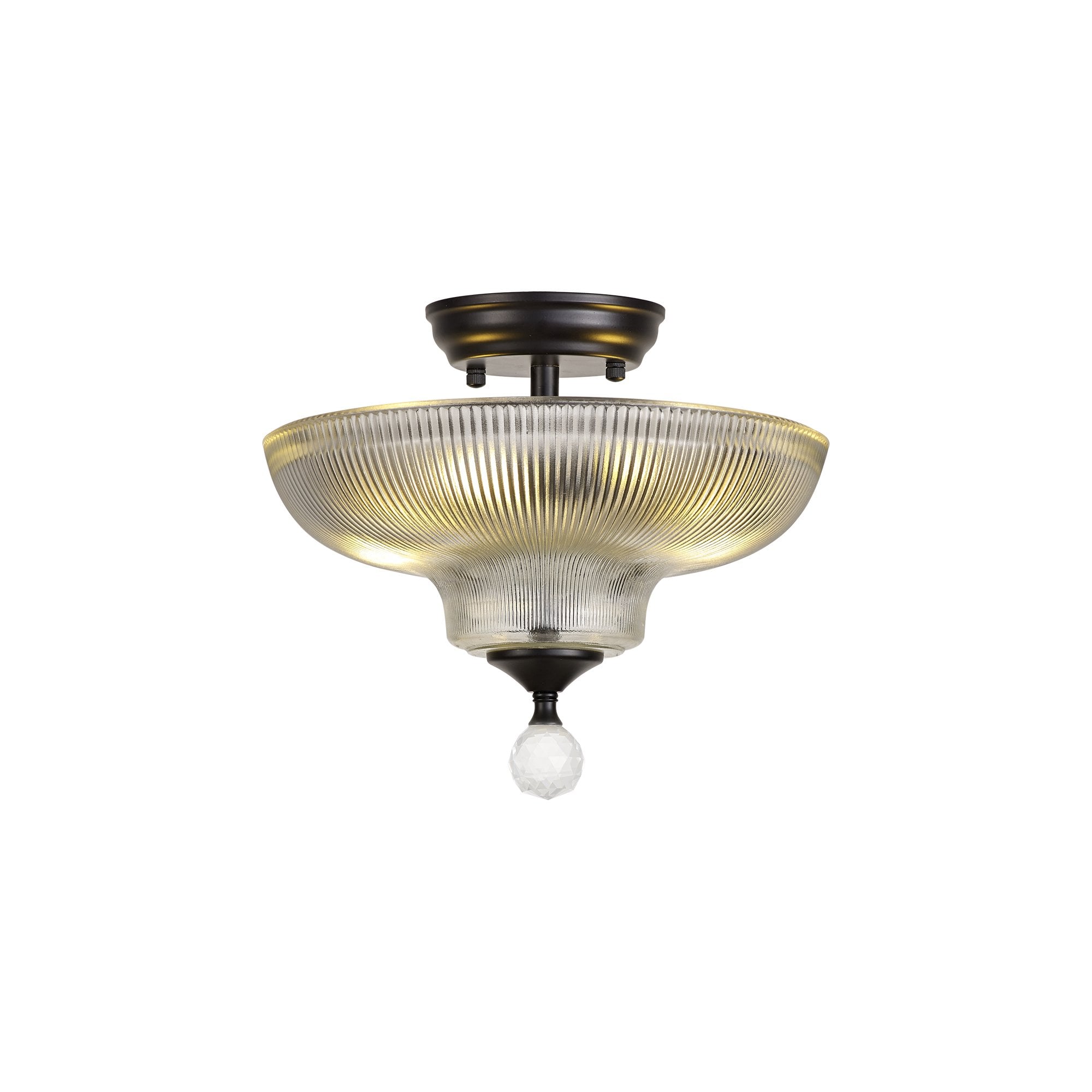 Fabula Mansfield 2 Light Semi-Flush Light - 30cm Round Glass Shade - Matt Black & Clear Glass