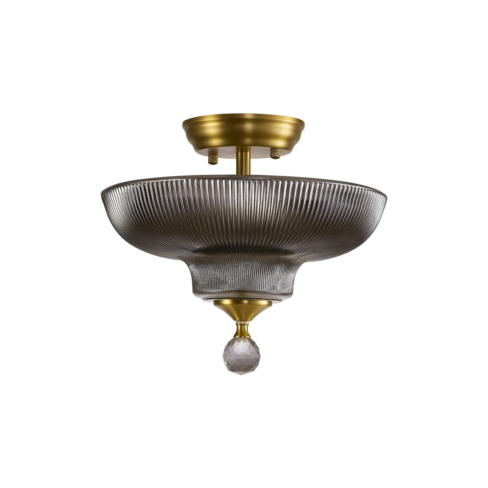 Fabula Mansfield 2 Light Semi-Flush Light - 30cm Round Glass Shade - Satin Gold & Smoked Glass