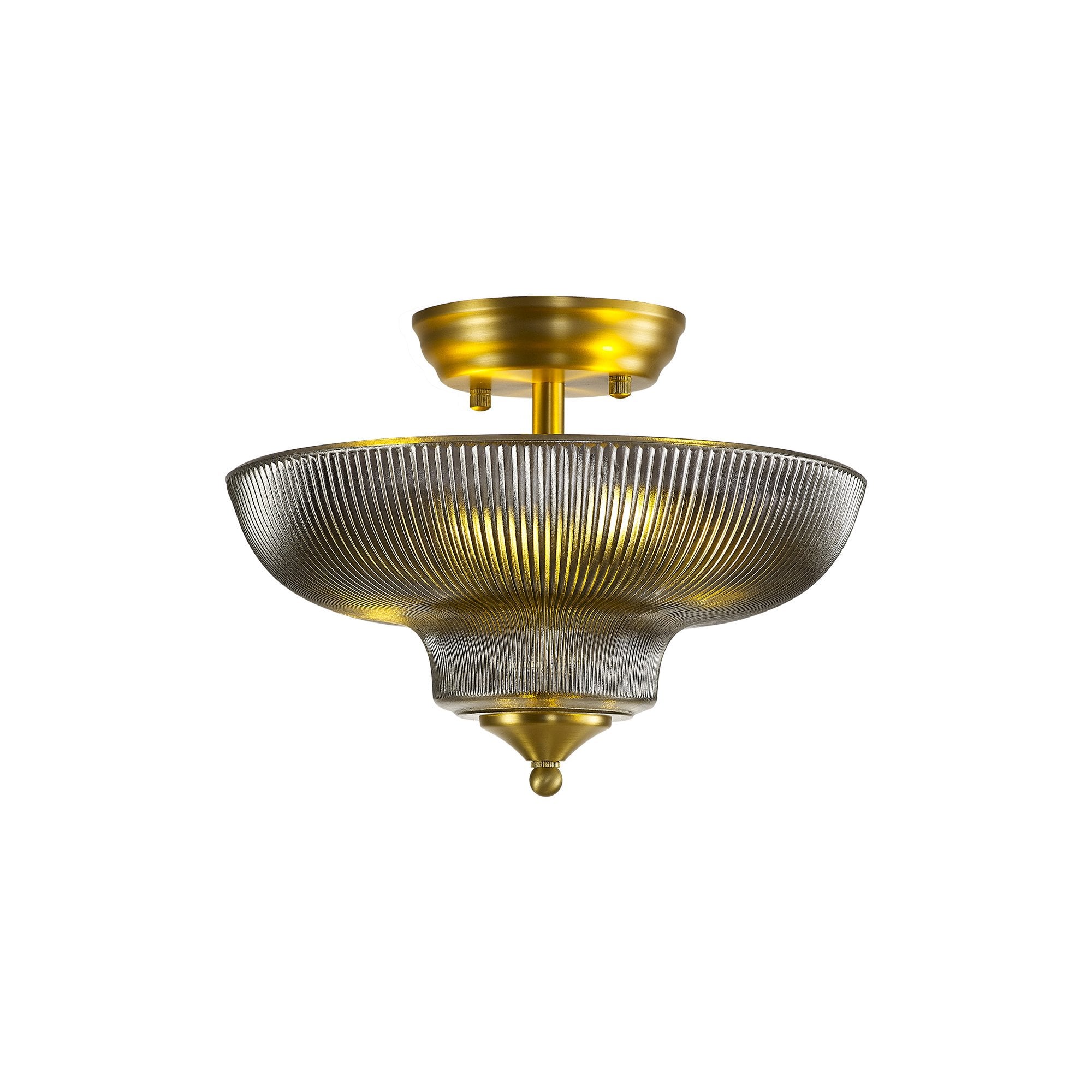 Fabula Mansfield 2 Light Semi-Flush Light - 30cm Round Glass Shade - Satin Gold & Smoked Glass