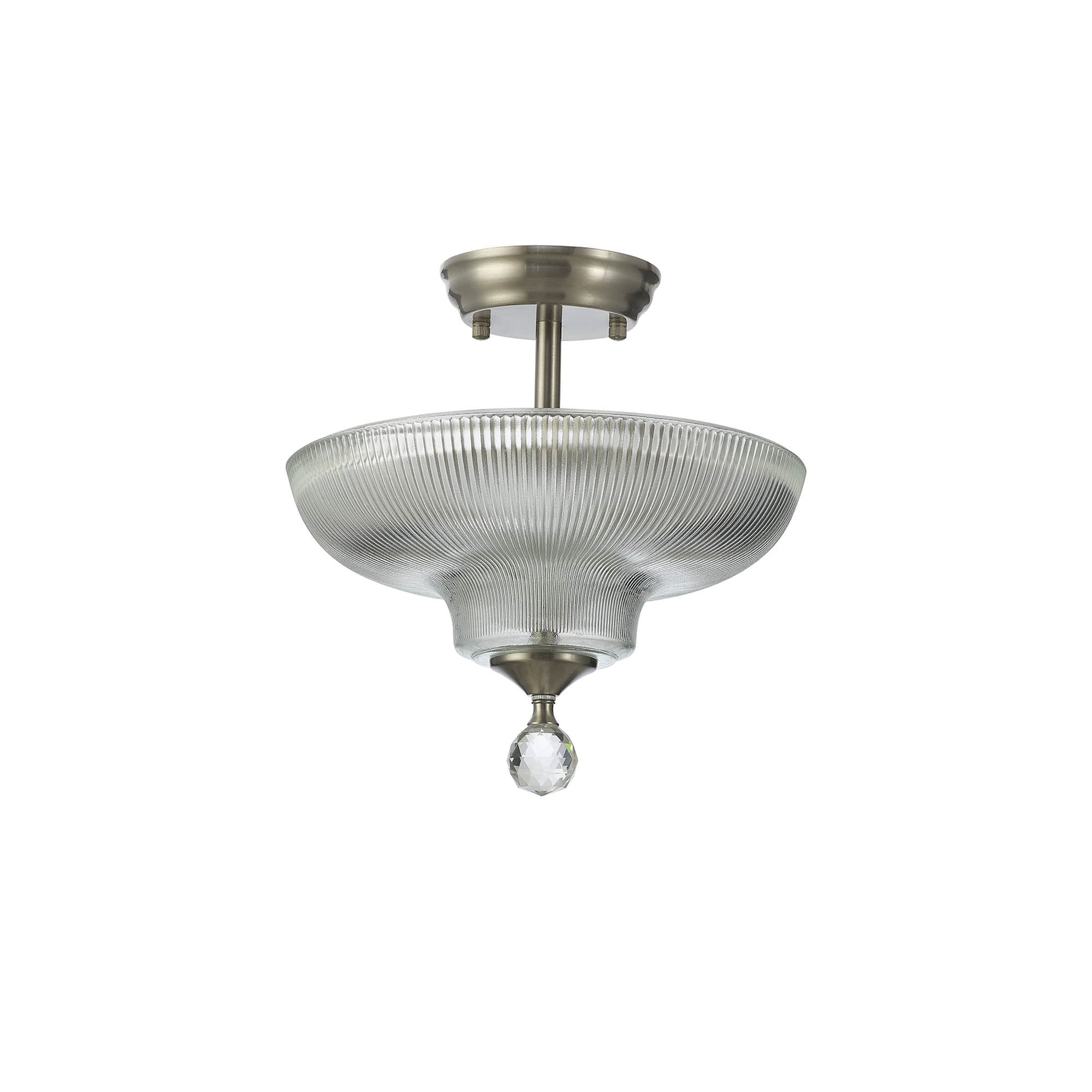 Fabula Mansfield 2 Light Semi-Flush Light - 30cm Round Glass Shade - Satin Nickel & Clear Glass