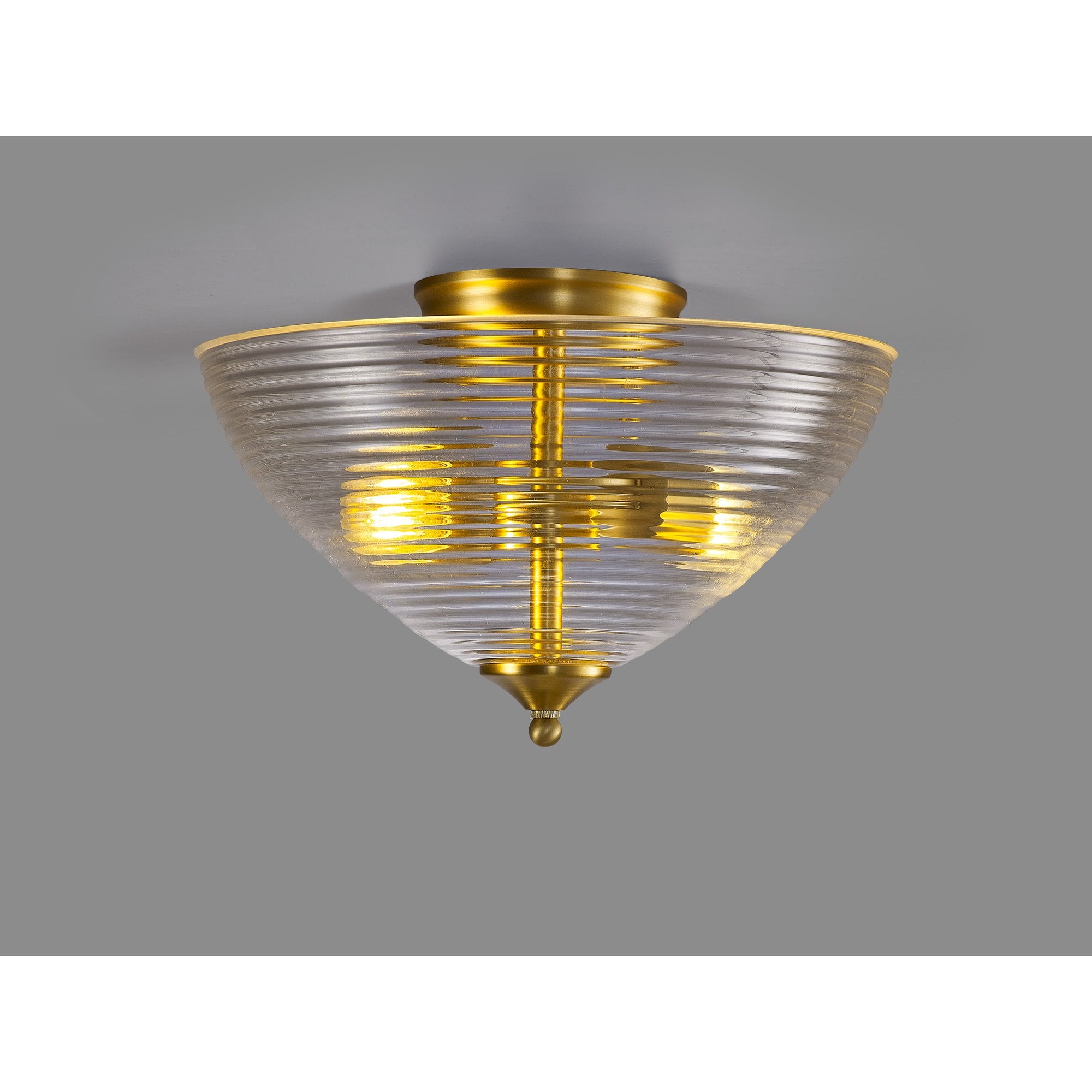 Fabula Mansfield 2 Light Semi-Flush Light - 33.5cm Round Prismatic Effect Glass Shade - Satin Gold & Clear Glass