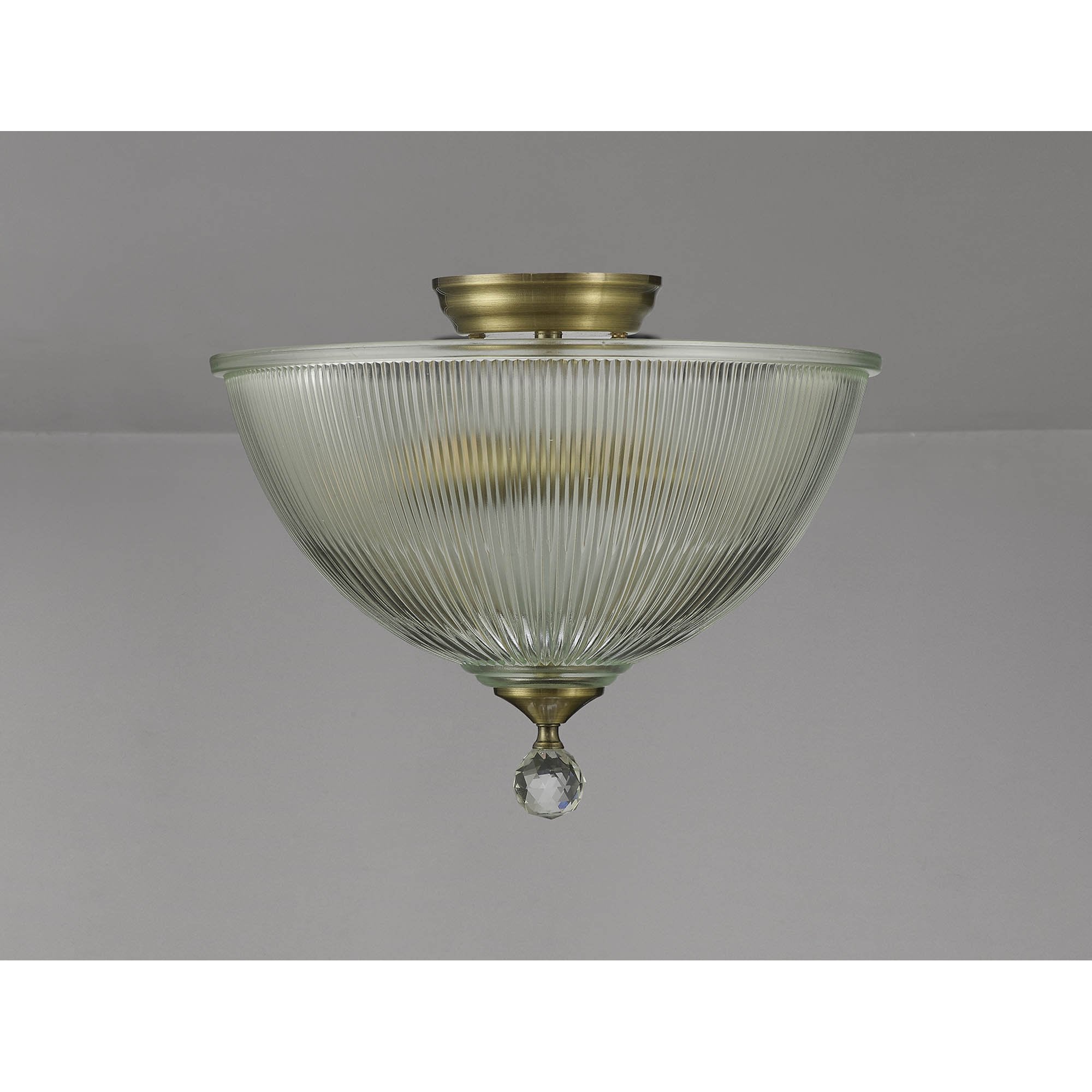 Fabula Mansfield 2 Light Semi-Flush Light - 38cm Dome Glass Shade - Antique Brass & Clear Glass