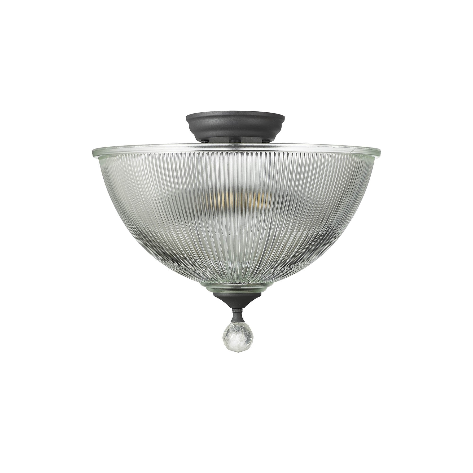 Fabula Mansfield 2 Light Semi-Flush Light - 38cm Dome Glass Shade - Graphite & Clear Glass