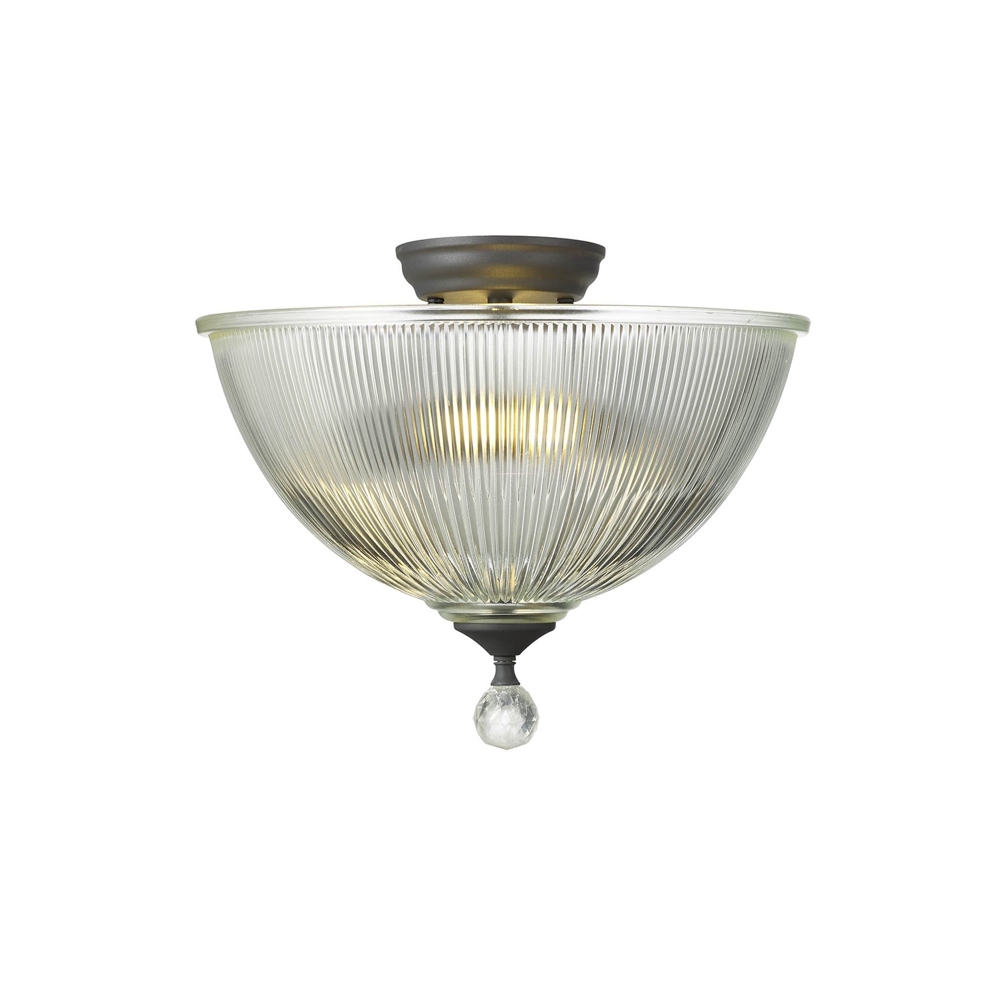 Fabula Mansfield 2 Light Semi-Flush Light - 38cm Dome Glass Shade - Graphite & Clear Glass